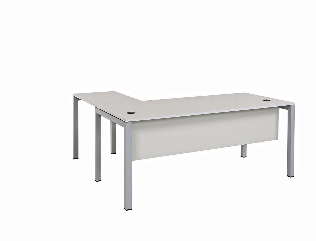 Furni24 Schreibtisch Schreibtisch Tetra,180 cm,inkl. Anbau und Kabelkanal,grau Dekor/silber