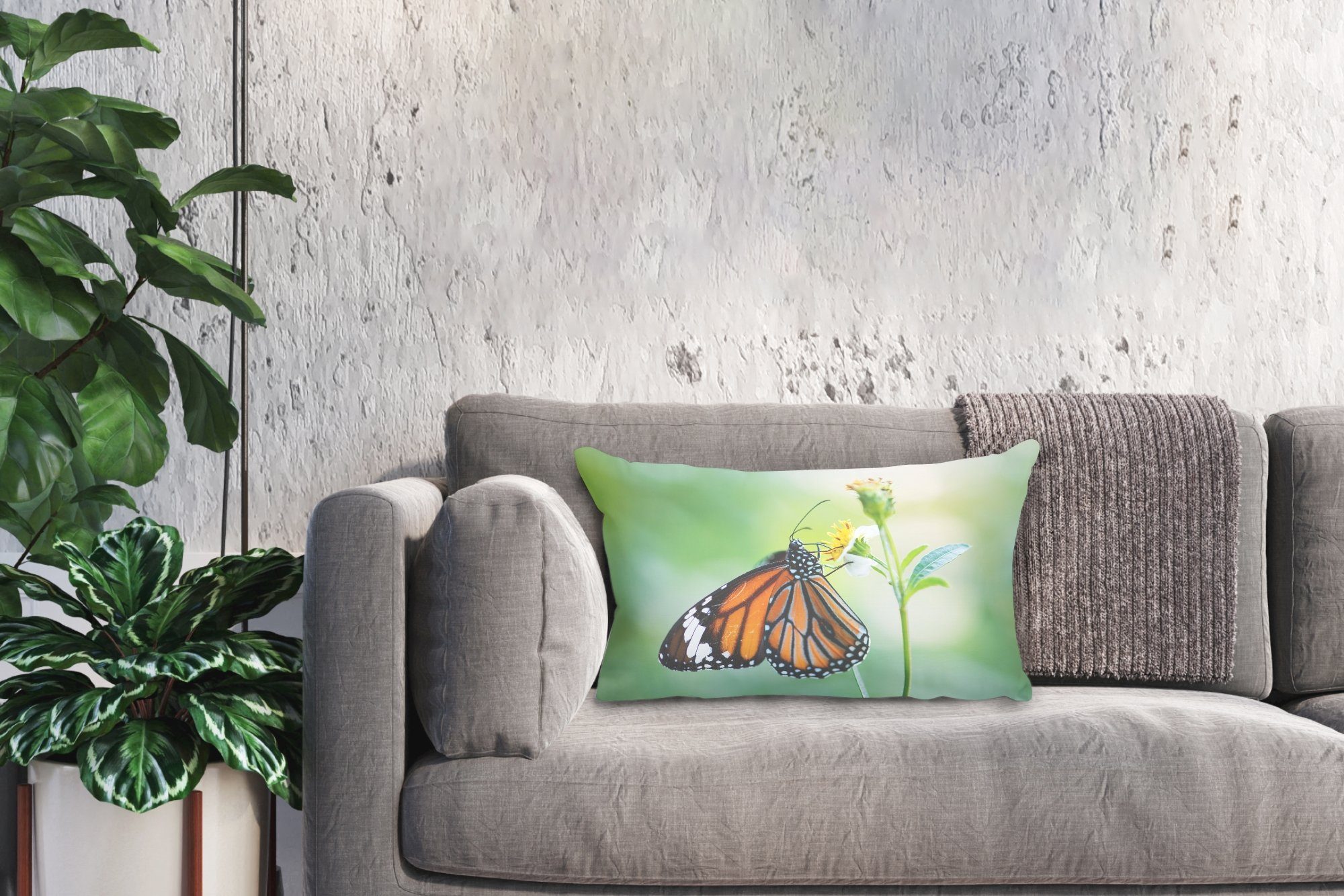 Dekoration, Schlafzimmer Dekokissen MuchoWow mit Blumen - - Zierkissen, Insekten, Füllung, Schmetterling Dekokissen Wohzimmer