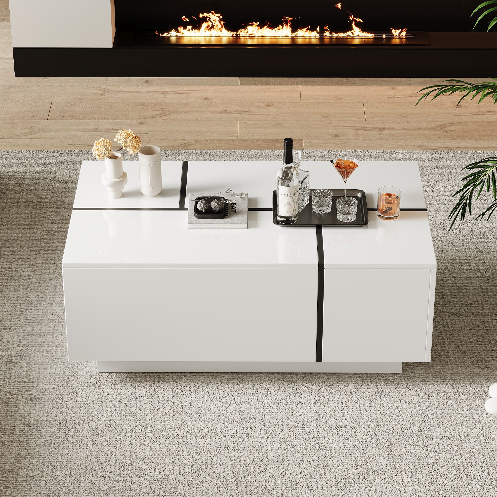 MODFU Couchtisch Hochglanz-Sofatisch mit großen Stauraum (Beistelltisch, Wo günstig online kaufen