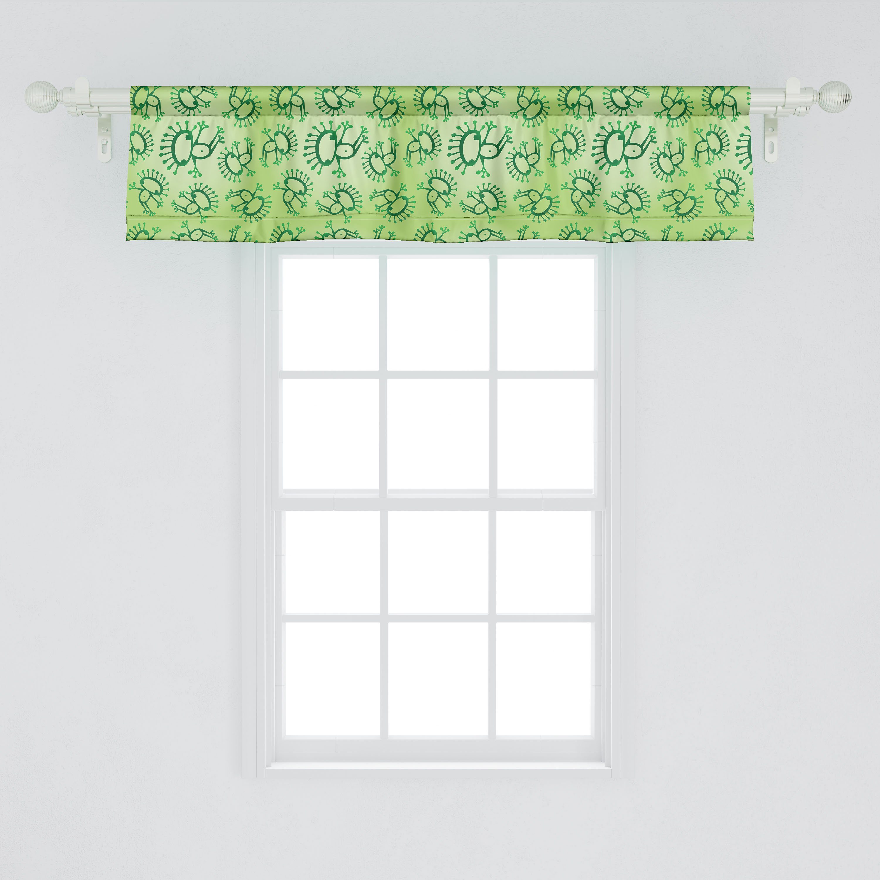 Vorhang Frösche Alien Grün Küche Scheibengardine Dekor Volant Abakuhaus, Doodle für Schlafzimmer mit Art Microfaser, Stangentasche,