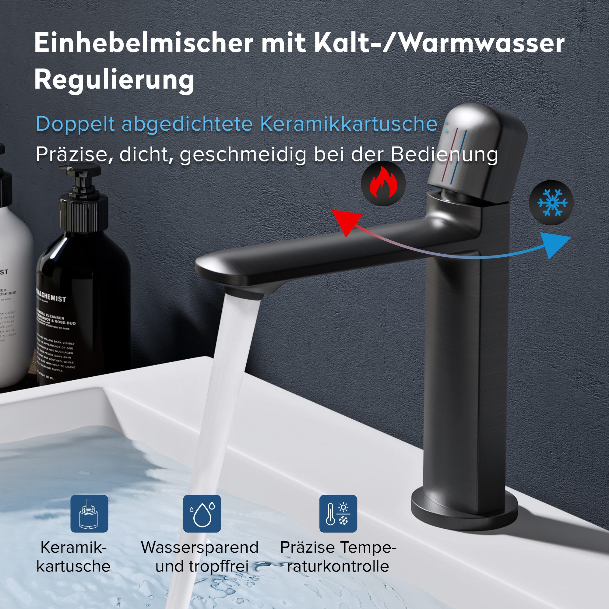doporro Waschtischarmatur Wasserhahn Bad mit Auslaufhöhe 131/236mm Vollkupfer Design WAO-1190