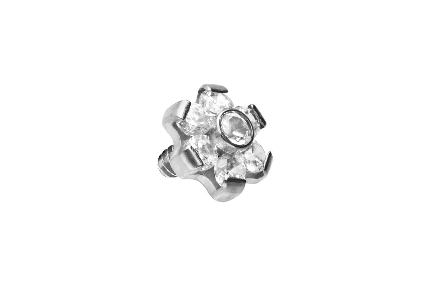 Piercing-Set Titan Schraubaufsatz mit Außengewinde BLUME MIT 7 KRISTALLEN