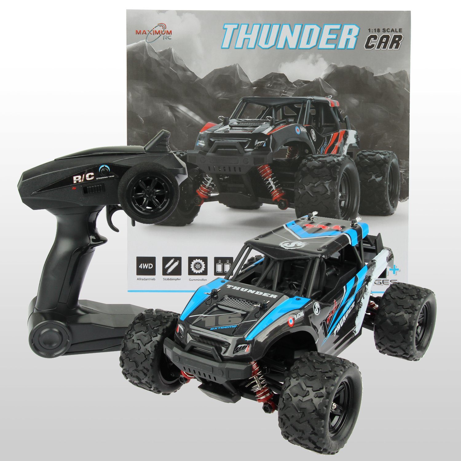 FunTomia Modellauto Maximum RC Monster Truck - 4WD Thunder Car 36km/h ferngesteuertes Auto