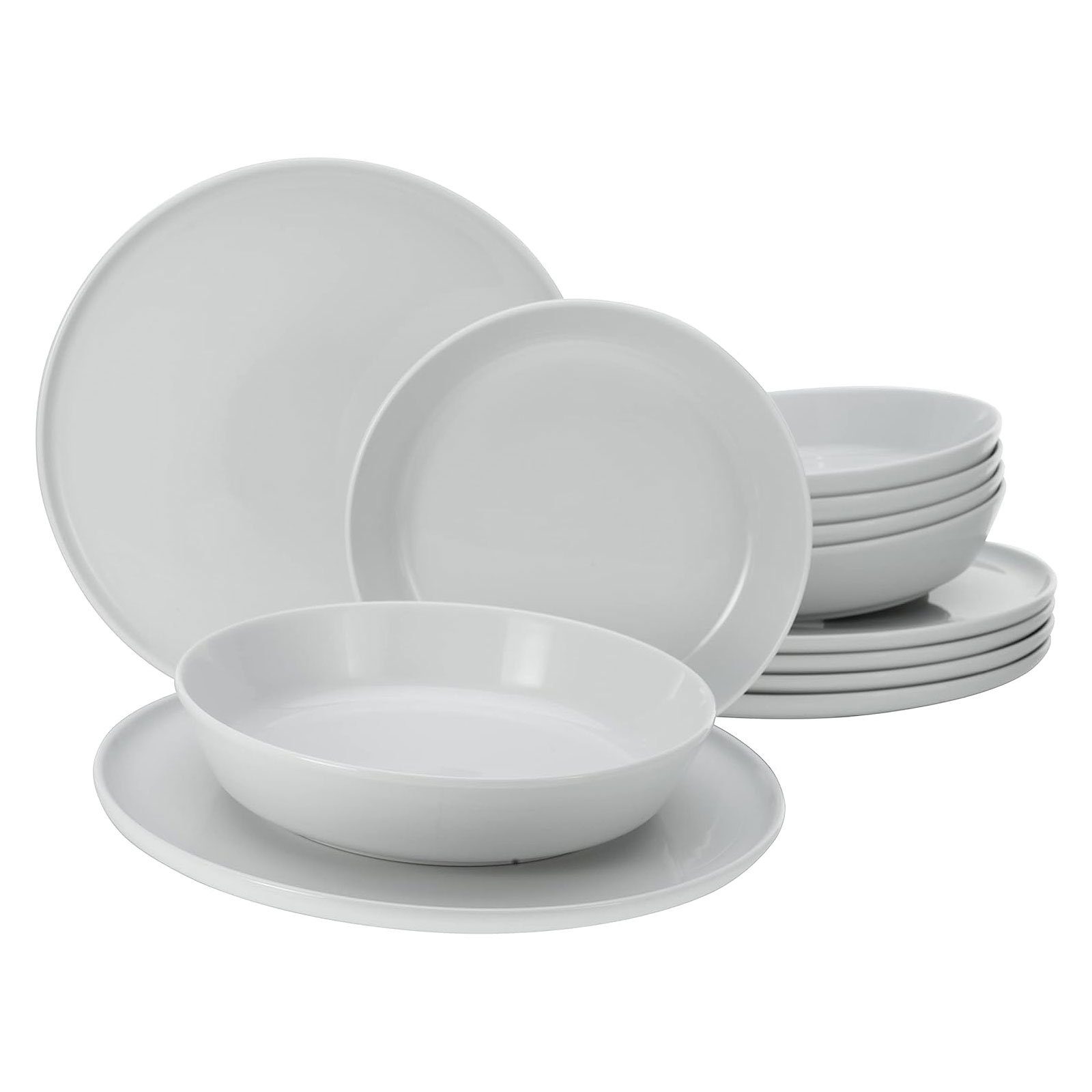 Personen, CreaTable, Teile, Collection WEISS, Serie Chef Set, Teller (12-tlg), Design, 6 Personen, 16737, Geschirr-Set nordisches 12 weiß, für Chef Tafelservice Tafelservice 6 12 teilig Porzellan, Collection CreaTable