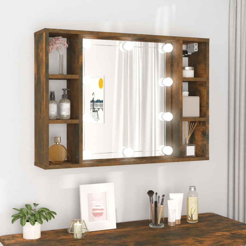 vidaXL Badezimmerspiegelschrank Spiegelschrank mit LED Räuchereiche 76x15x55 cm
