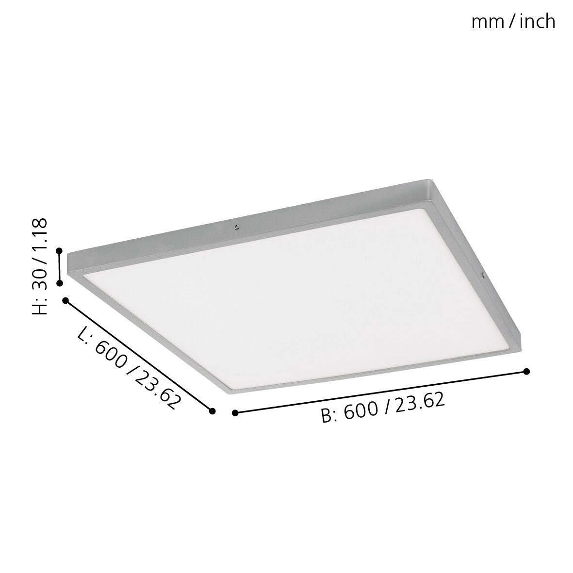 EGLO Aufbauleuchte Fueva 1, Farbe: weiß, 60x60 warmweiß und Leuchtmittel Deckenlampe, inklusive, cm, Silber