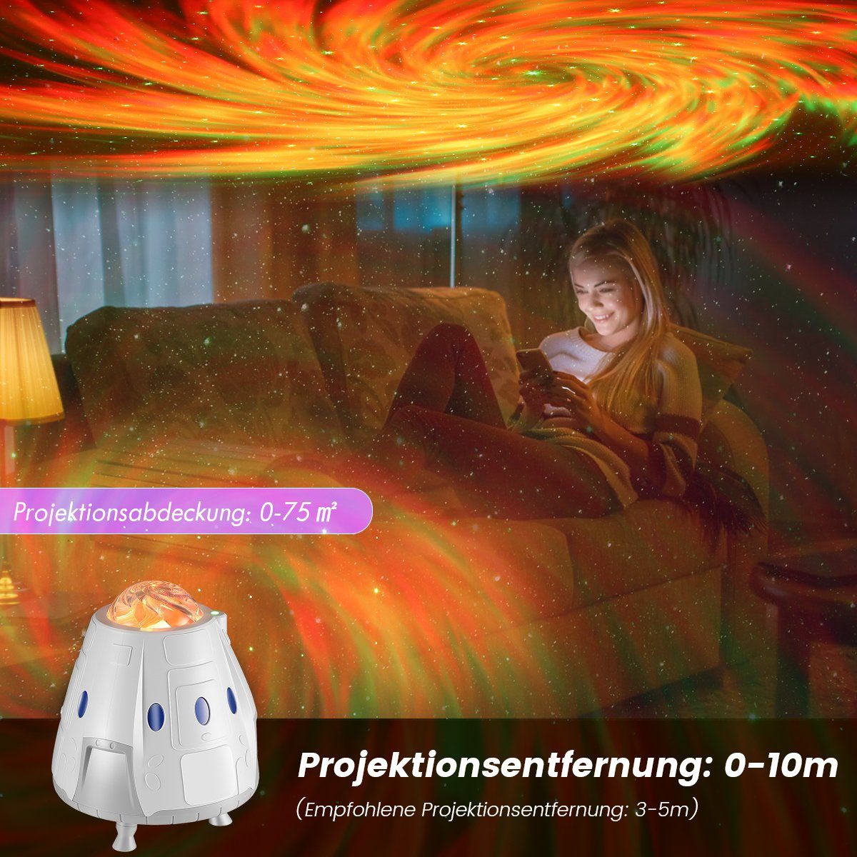 LED-Sternenhimmel Projektor Raumkapsel bunt, Schlafzimmer Deckeprojektion Erwachsene LED Lampe, fest Geschenk für LED und Kinder integriert, Nachtlicht, Lautsprecher, Galaxy mit oyajia Bluetooth
