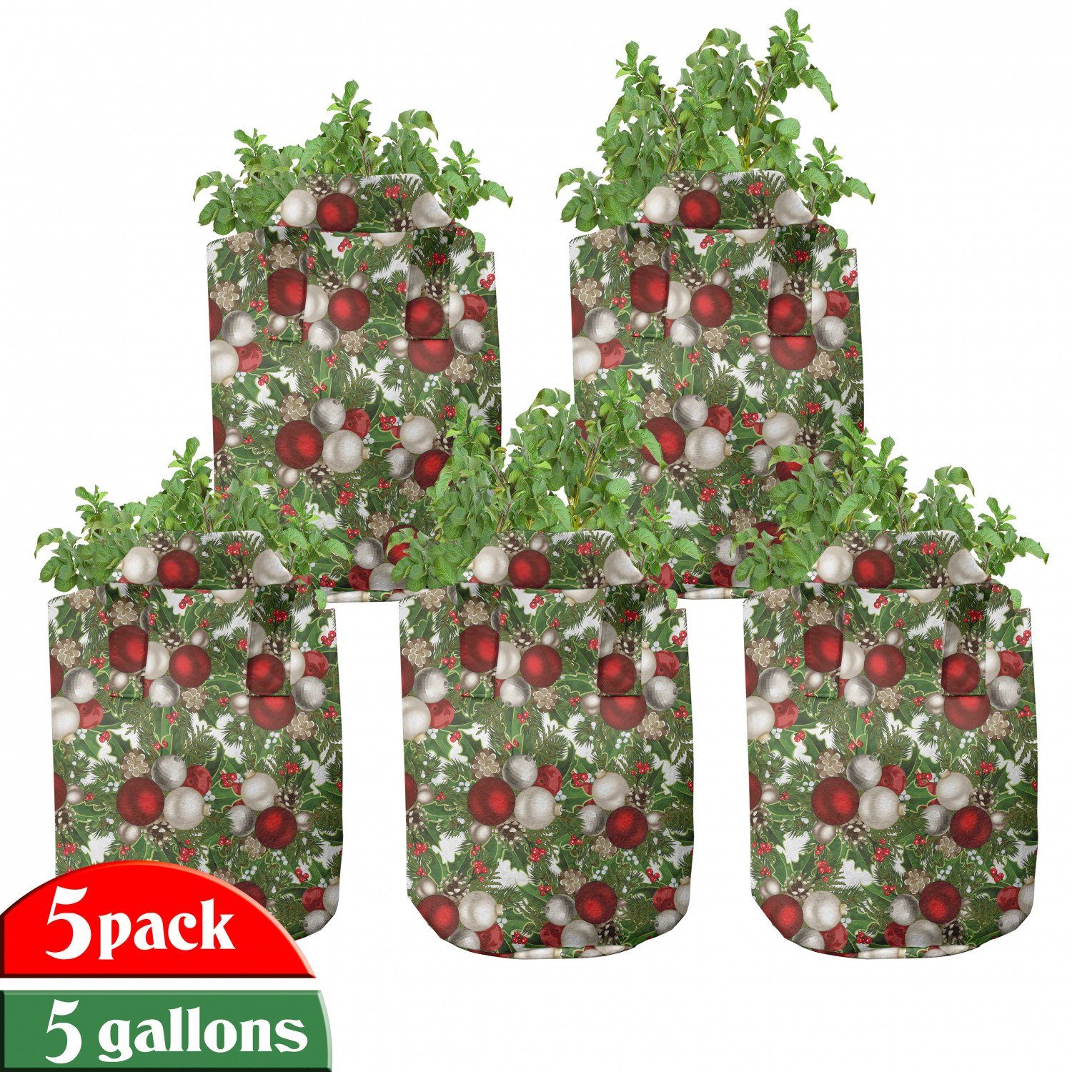 Abakuhaus Pflanzkübel hochleistungsfähig Stofftöpfe mit Griffen für Pflanzen, Weihnachten Bälle Holly Alt
