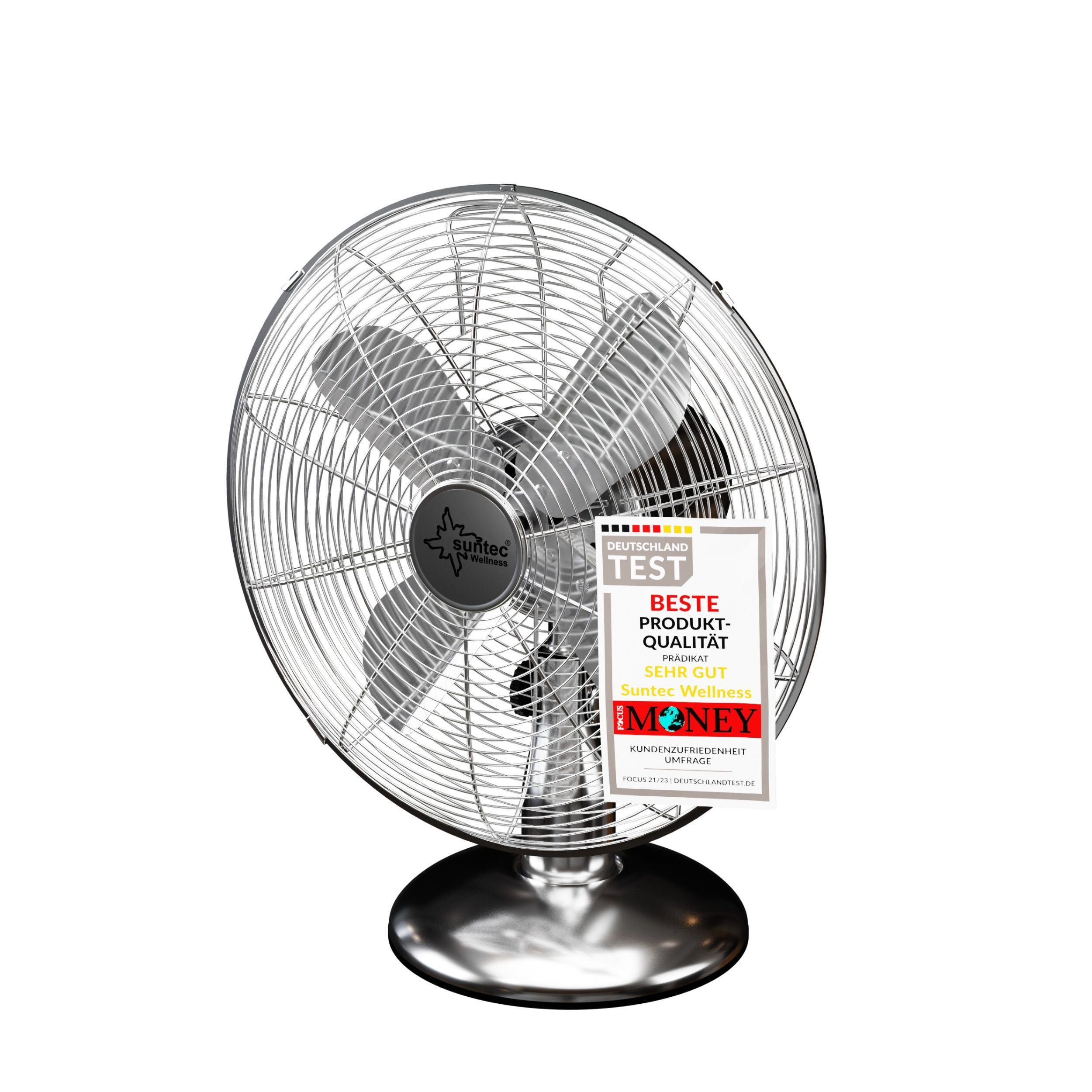 Suntec 35 W 3 Tischventilator inkl. Fan, Wellness chrome, 3000 TVM Ventilator Ventilationsstufen, CoolBreeze
