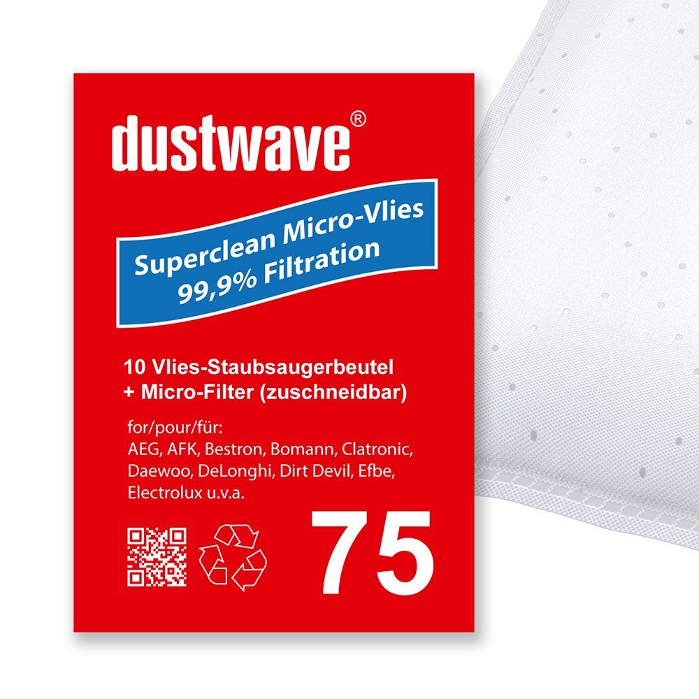 Dustwave Staubsaugerbeutel Sparpack, passend für Black & Decker VM 2020 / VM2020, 10 St., Sparpack, 10 Staubsaugerbeutel + 1 Hepa-Filter (ca. 15x15cm - zuschneidbar)