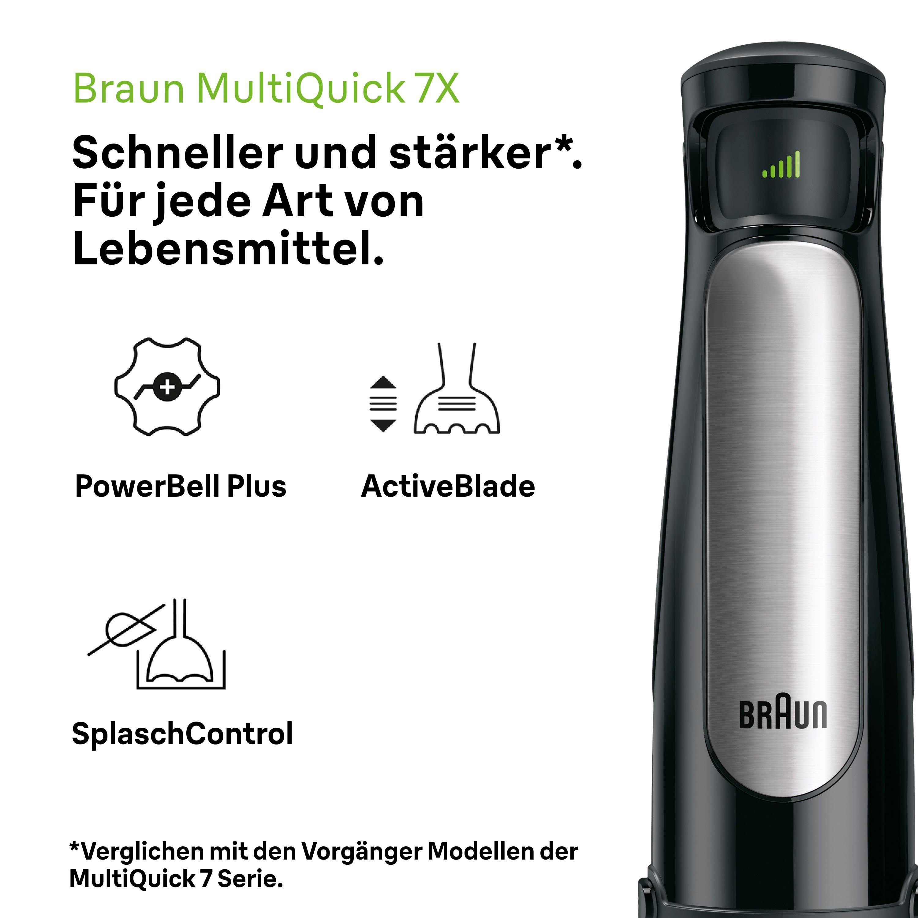 Braun Stabmixer MultiQuick 7 MQ 7000X - 1000W, Stufenlosregulierbar, Dynamische Klinge, 1000 W, Spritzschutz, Extra Mahlklinge, Mixer, Zubehör spülmaschinenfest
