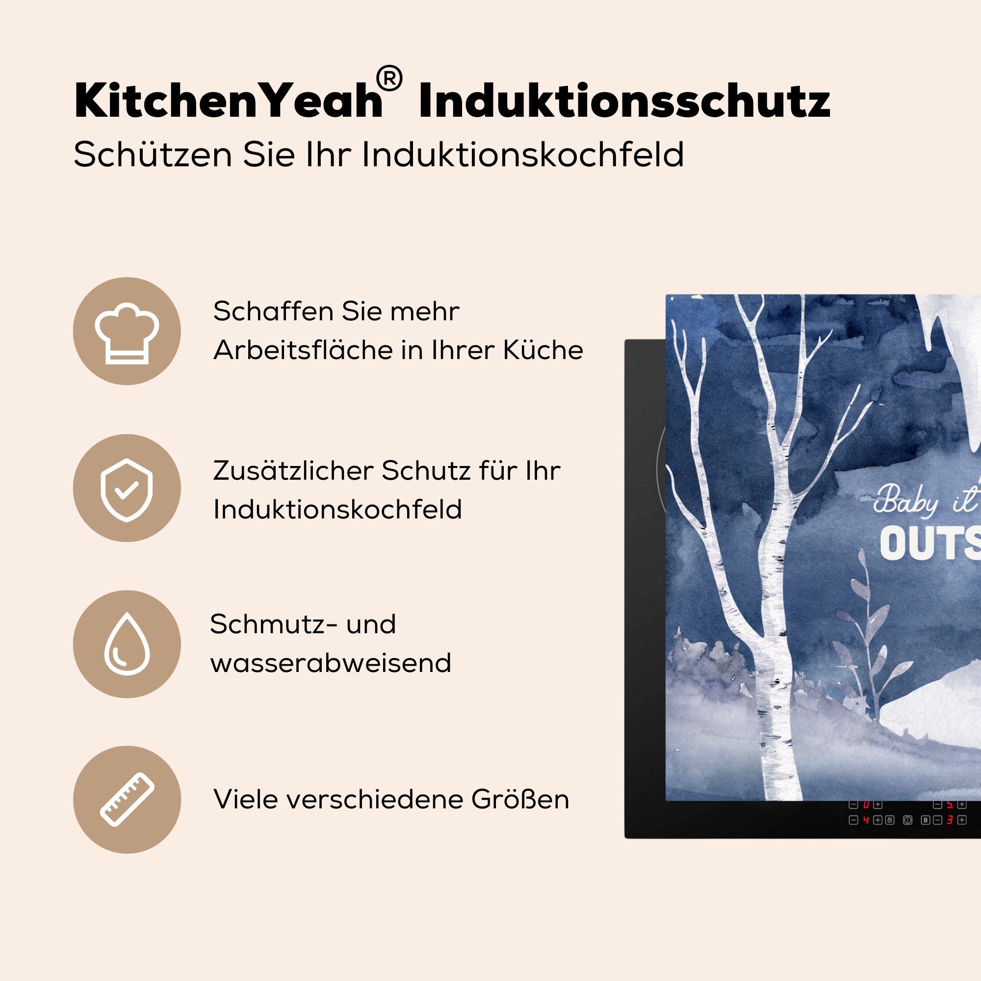 Herdblende-/Abdeckplatte die Fuchs, für tlg), Winter (1 Zitat Schutz Vinyl, MuchoWow Induktionskochfeld - 81x52 küche, Ceranfeldabdeckung cm, -