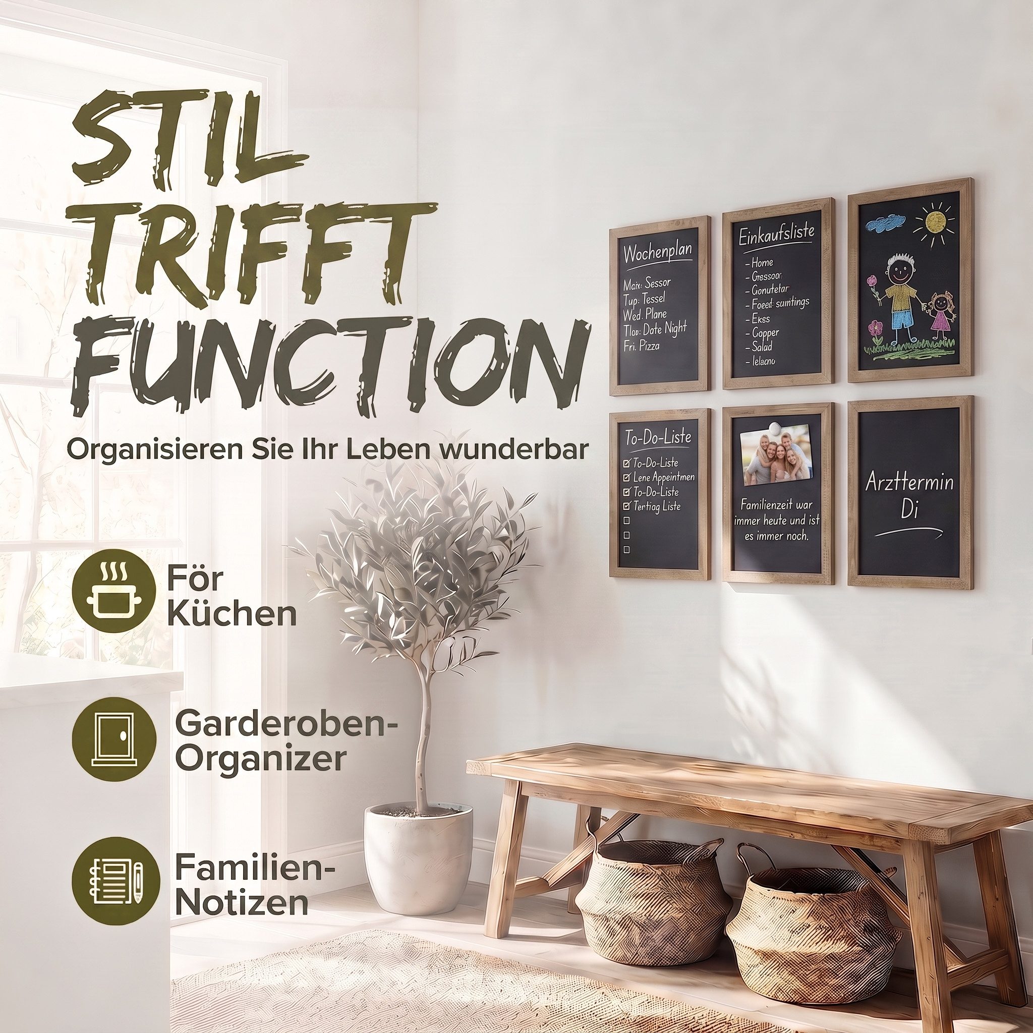 Goods+Gadgets Magnettafel Magnettafel Kreidetafel – Holzrahmen Magnet Board für Küche & Büro, (Magnet-Tafel zum Aufhängen, mit Holz-Rahmen), inkl. Kreidestift & Magnete
