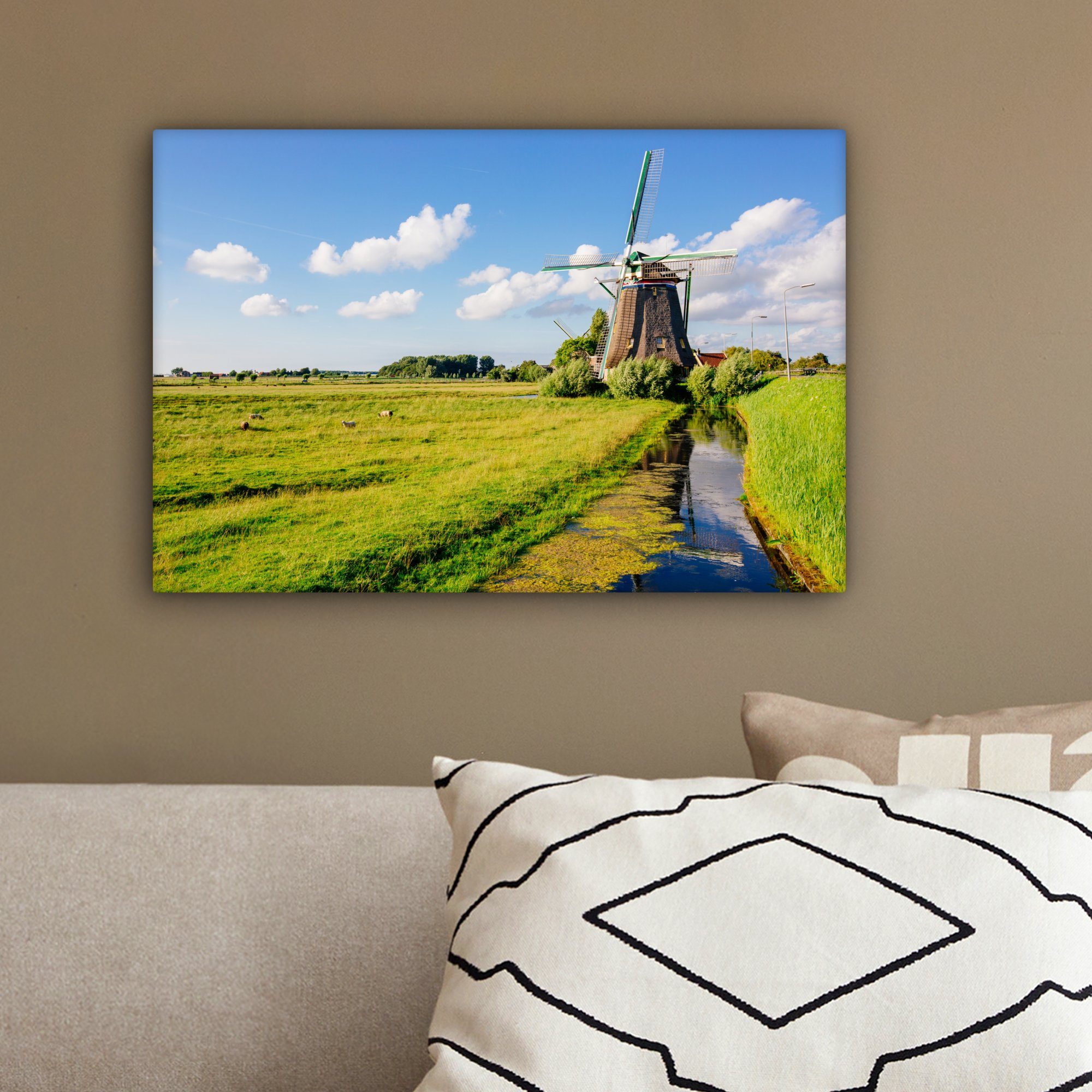 OneMillionCanvasses® 30x20 St), Leinwandbild Wandbild Wanddeko, Aufhängefertig, - Mühle - (1 cm Gras Leinwandbilder, Niederlande,