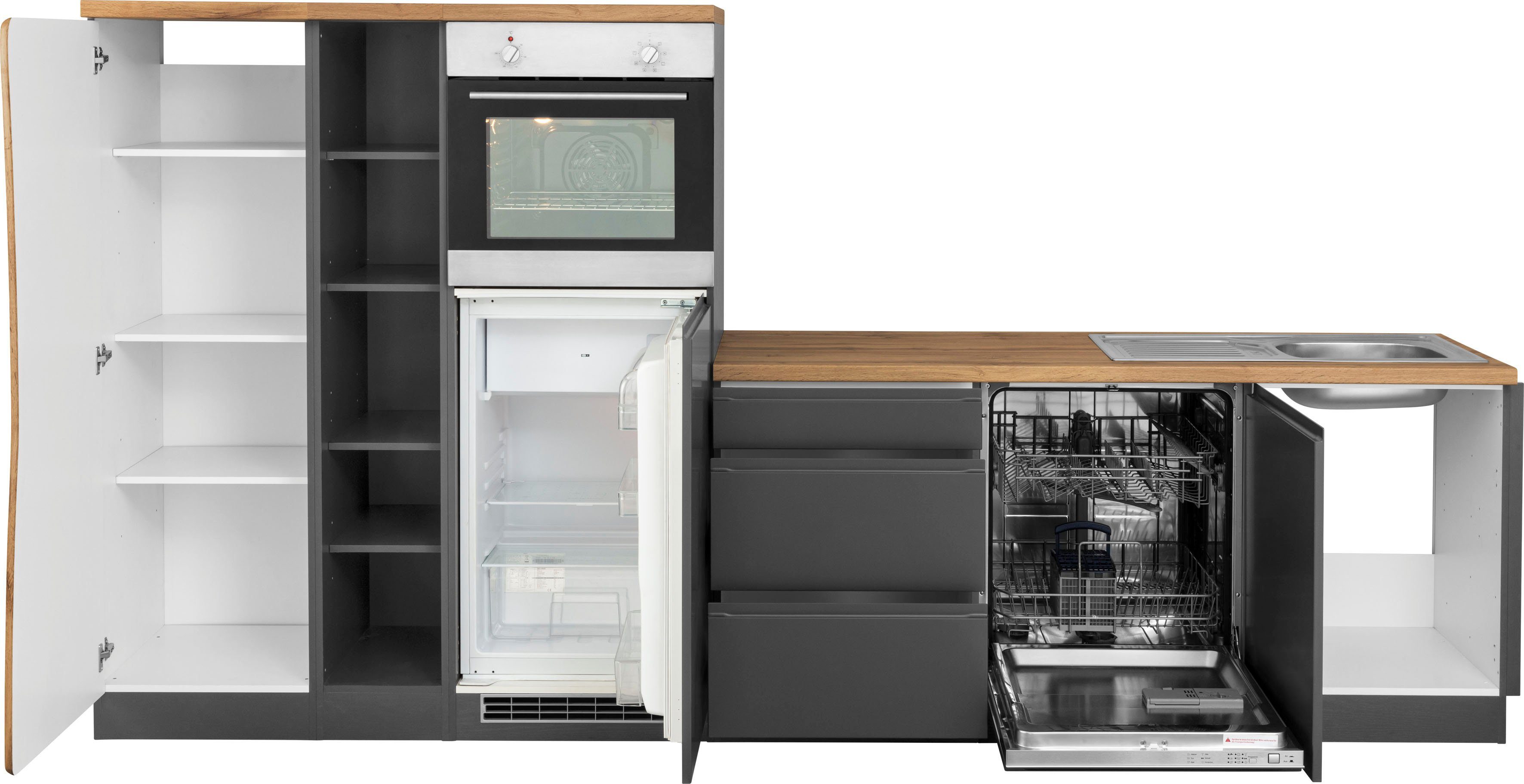 KOCHSTATION Winkelküche KS-Bruneck, Stellbreite 380/180 cm breit, ohne E-Geräten, MDF Fronten