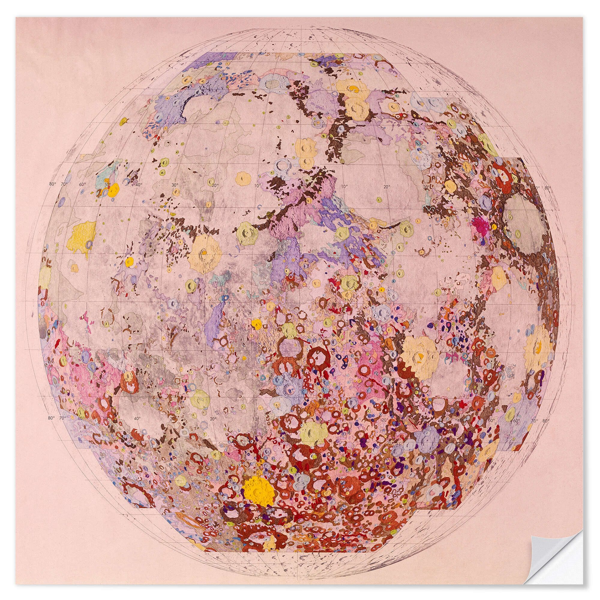 Posterlounge Wandfolie NASA, Geologische Karte des Mondes, Illustration