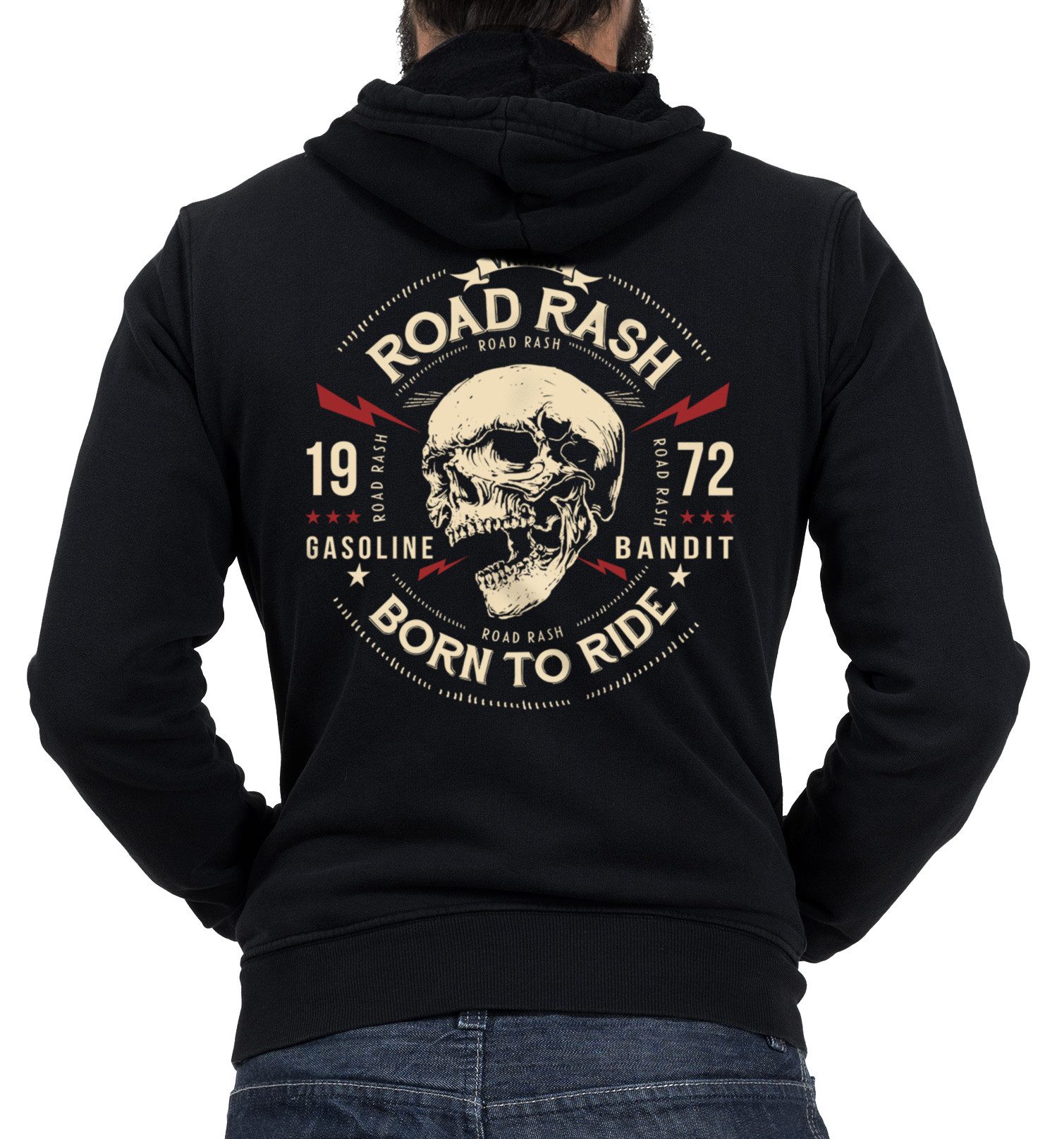 Kapuzensweatjacke für Motorrad, Oldtimer und Motorsport Fans: Road Rash - Born to Ride