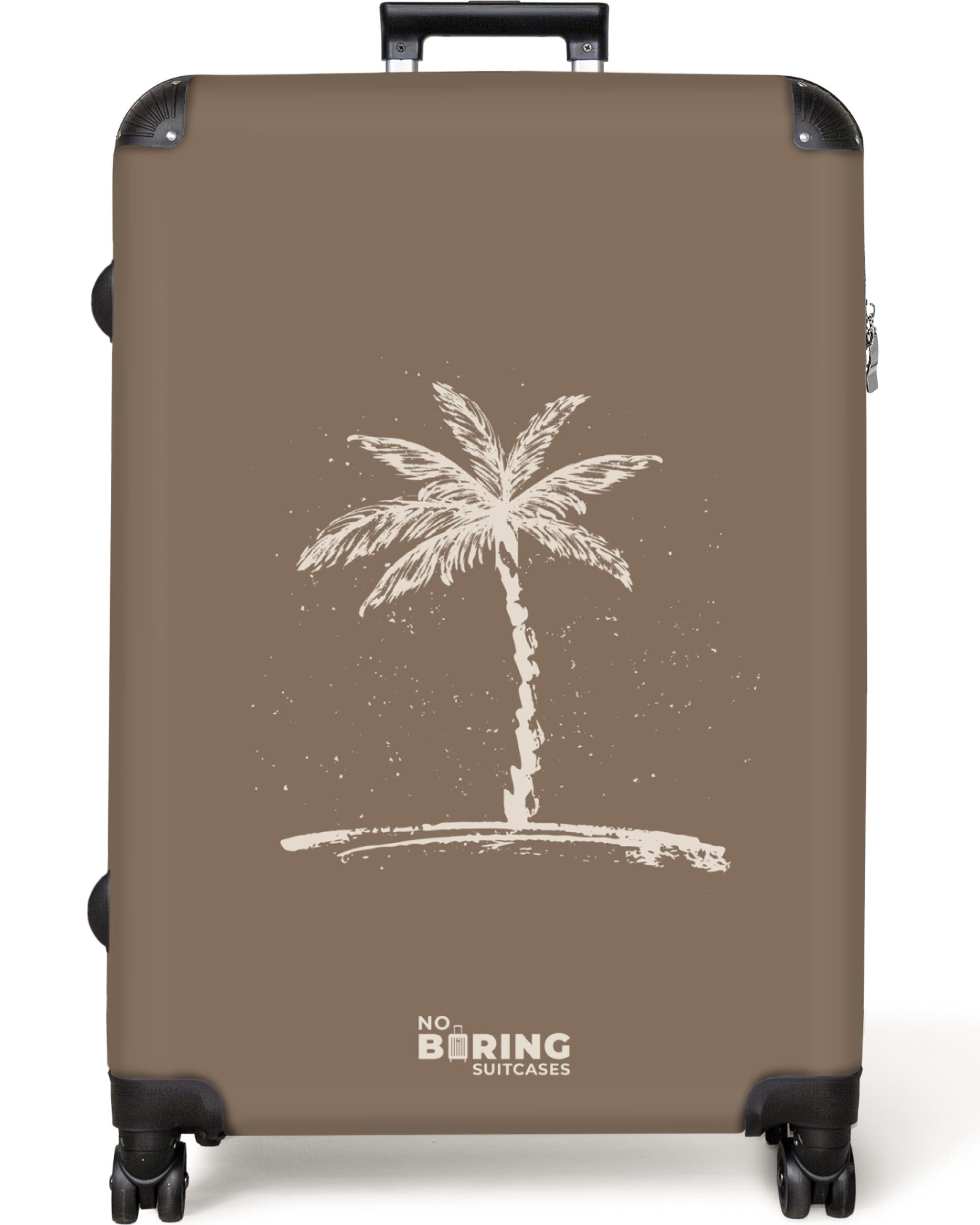 NoBoringSuitcases.com© Hartschalen-Trolley Braun mit beiger Palme günstig online kaufen