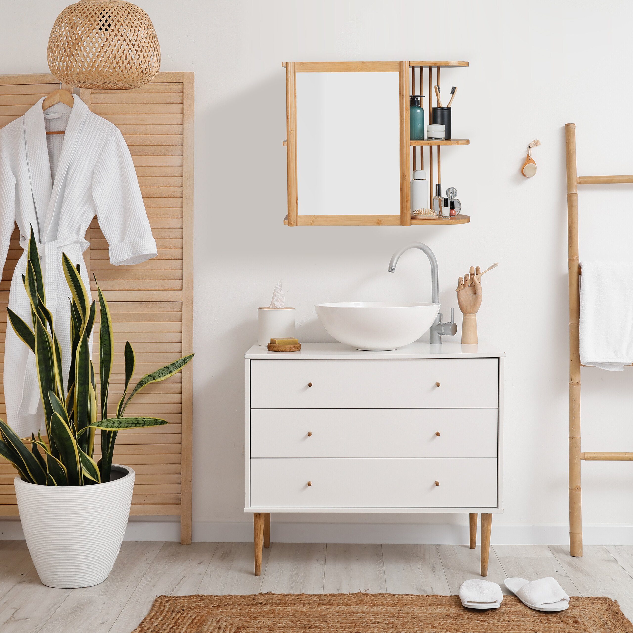 relaxdays Badregal Bambus Wandregal mit Spiegel günstig online kaufen