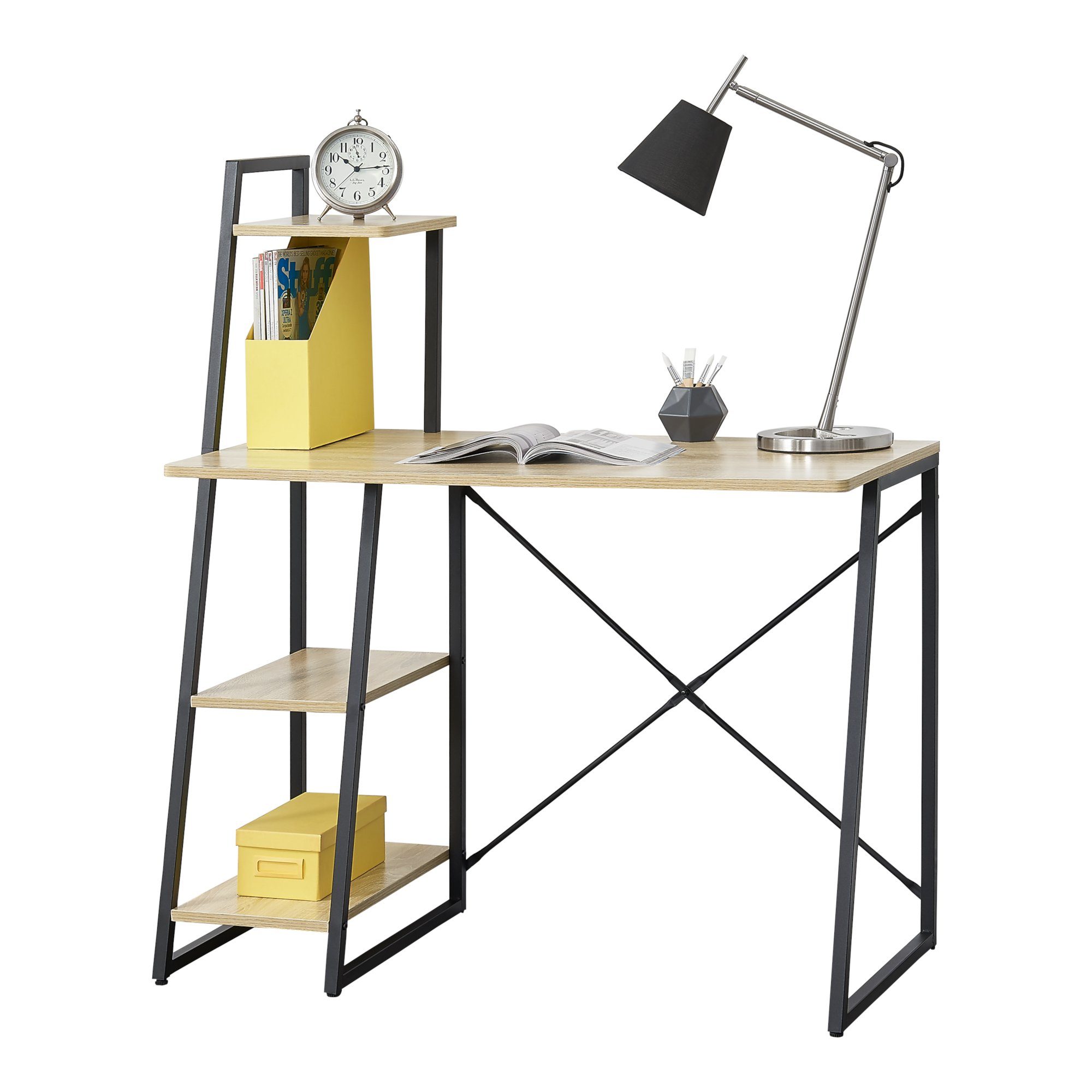 en.casa Regal-Schreibtisch, »Aalborg« Bürotisch mit Ablage PC Tisch 117x102x50cm Schwarz/Eiche