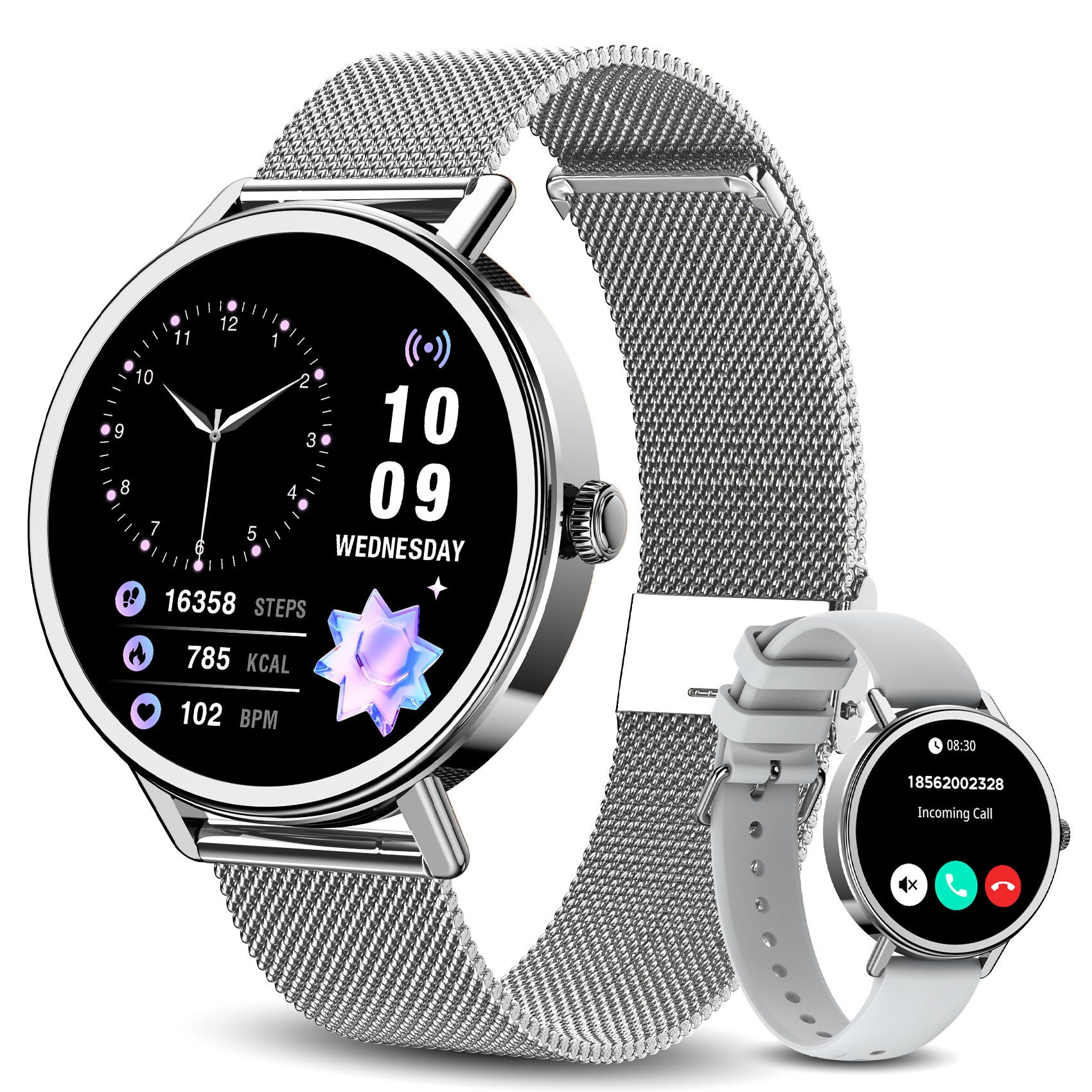 blackview Smartwatch X30 1,26″ für Damen mit Telefonfunktion undFitness-Tracking Smartwatch (1.26 Zoll, iOS/Android), 5 Tage Akkulaufzeit/2 Armbänder/HF & SpO₂& Schla /100+ Sportmodi, IP68