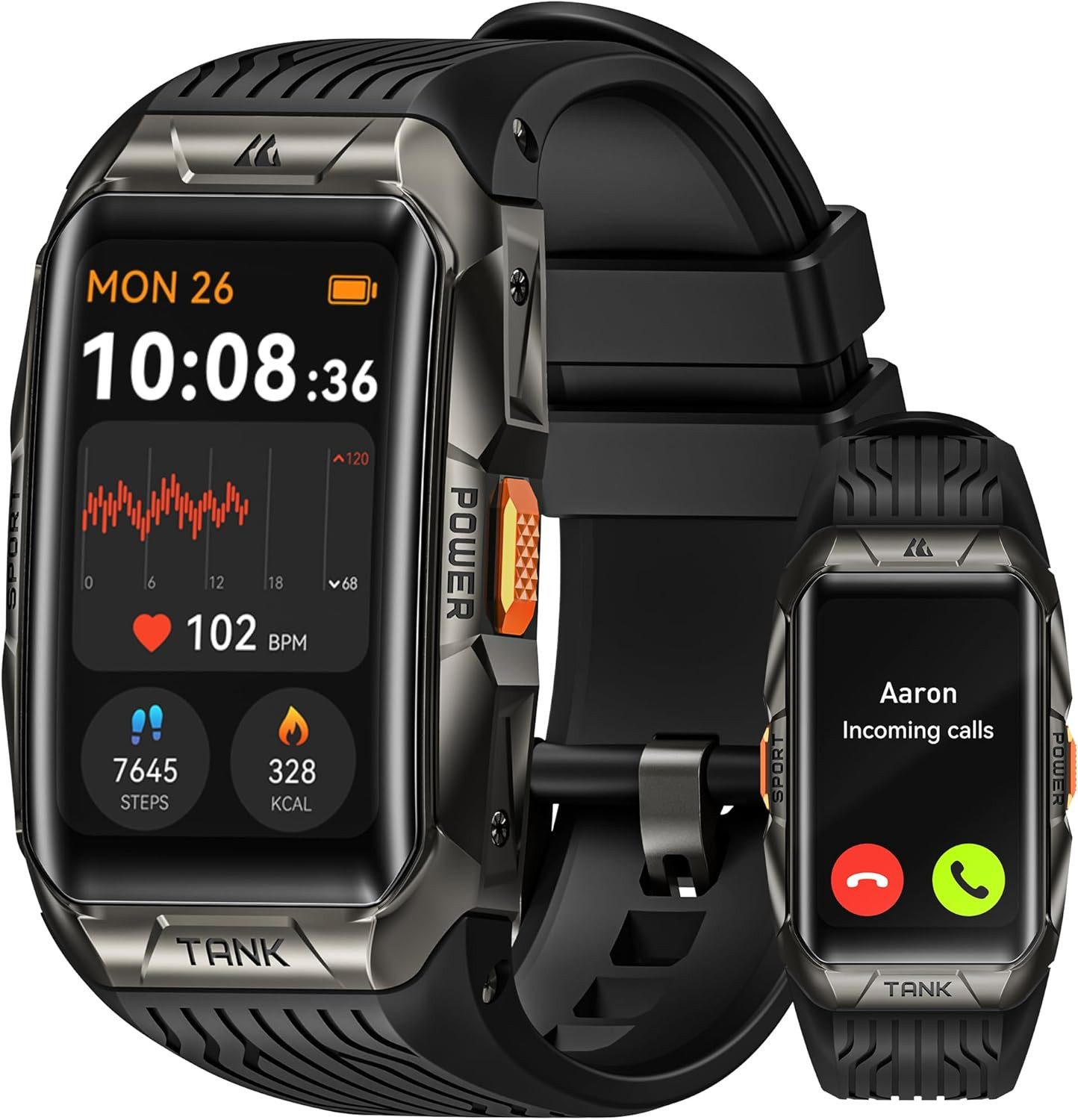 KOSPET TANK X2 Smartwatch (4,1 cm, android ios), Smartwatch mit 3D Curved Glas Gehäuse und Sprachsteuerung