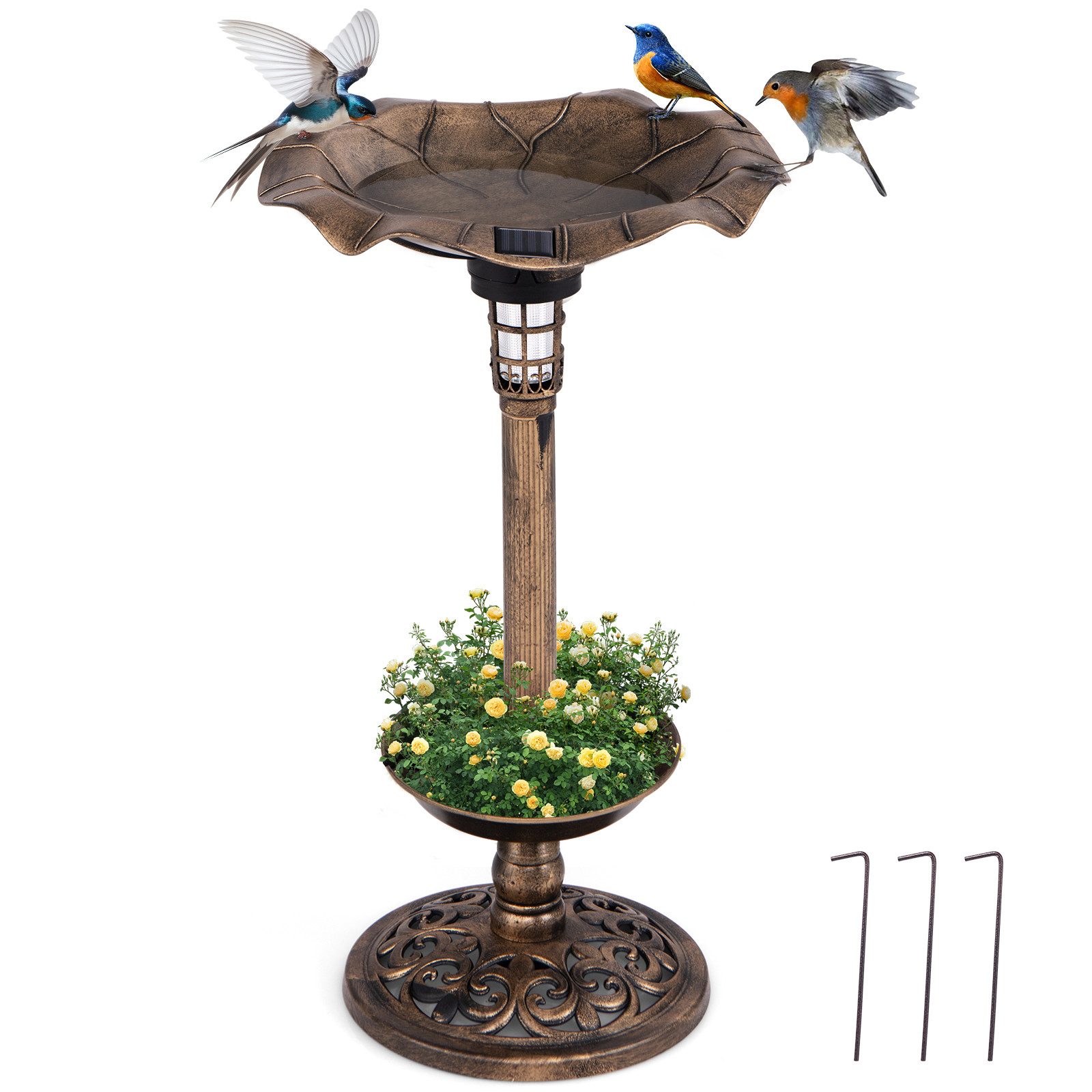 KOMFOTTEU Vogeltränke, Vogelbad Winterfest mit Solar Licht & Blumentopf günstig online kaufen