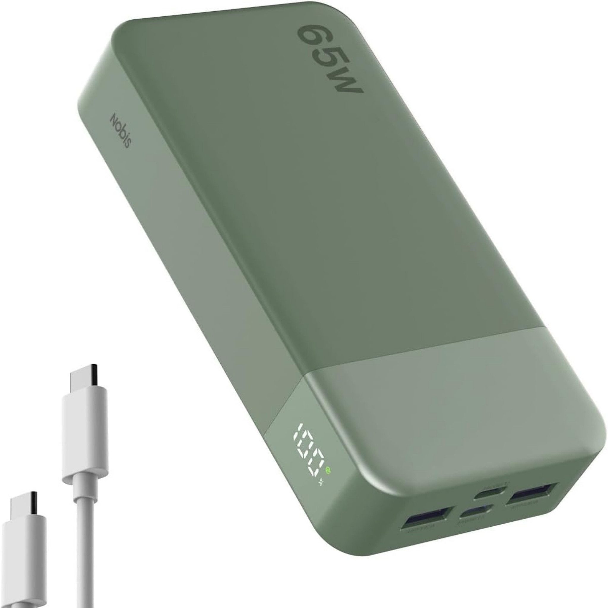 NOBIS Powerbank 20000mAh 65W Schnellladen USB-C/A PD Externer Akku Tragbare Powerbank (5 V), Schnelllade Powerbank, LED Anzeig, für Laptop Smartphone Tablet Reise