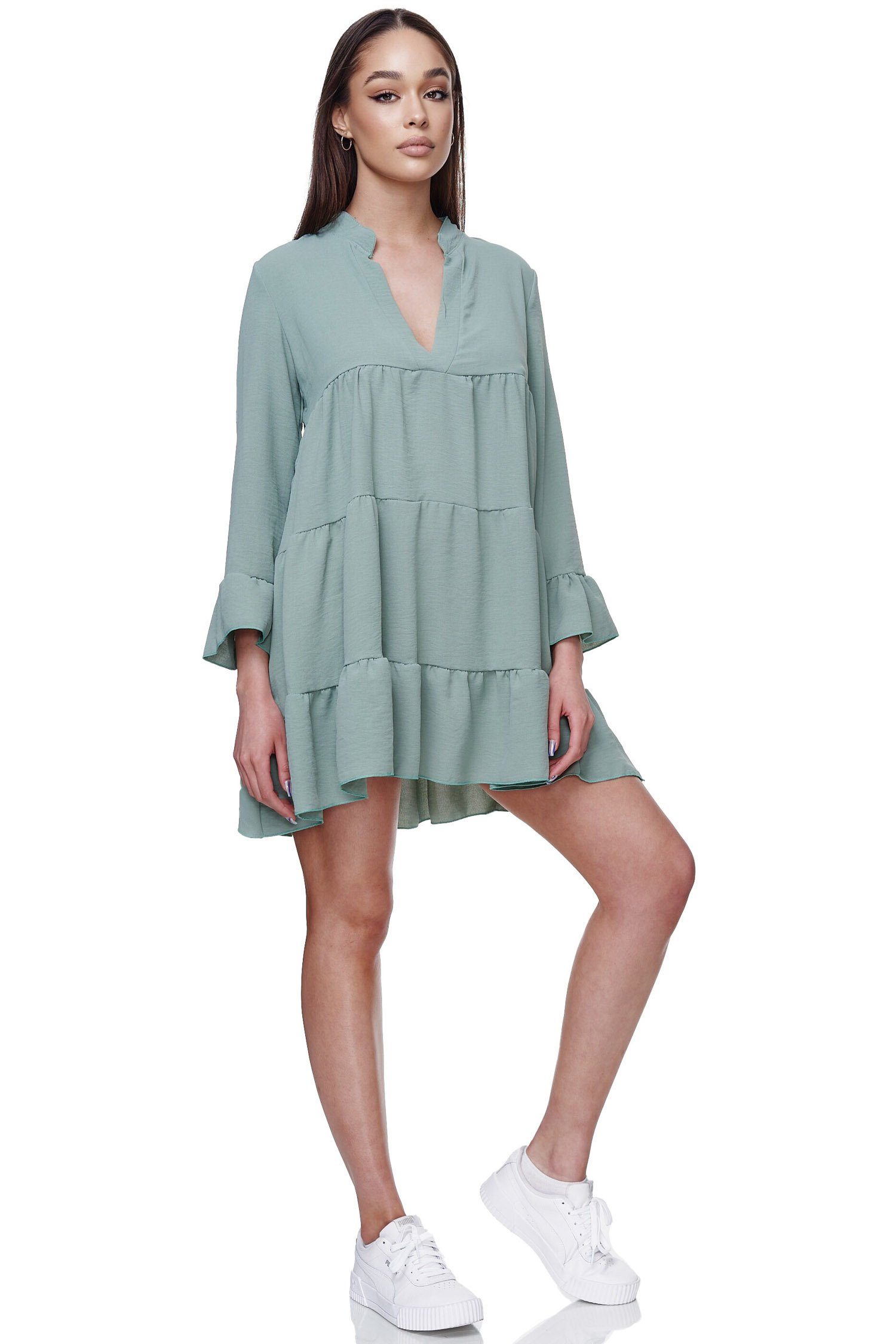 Rayshyne Minikleid RS-04 (Midi Tunika Sommer Kleid mit Rüschen) günstig online kaufen