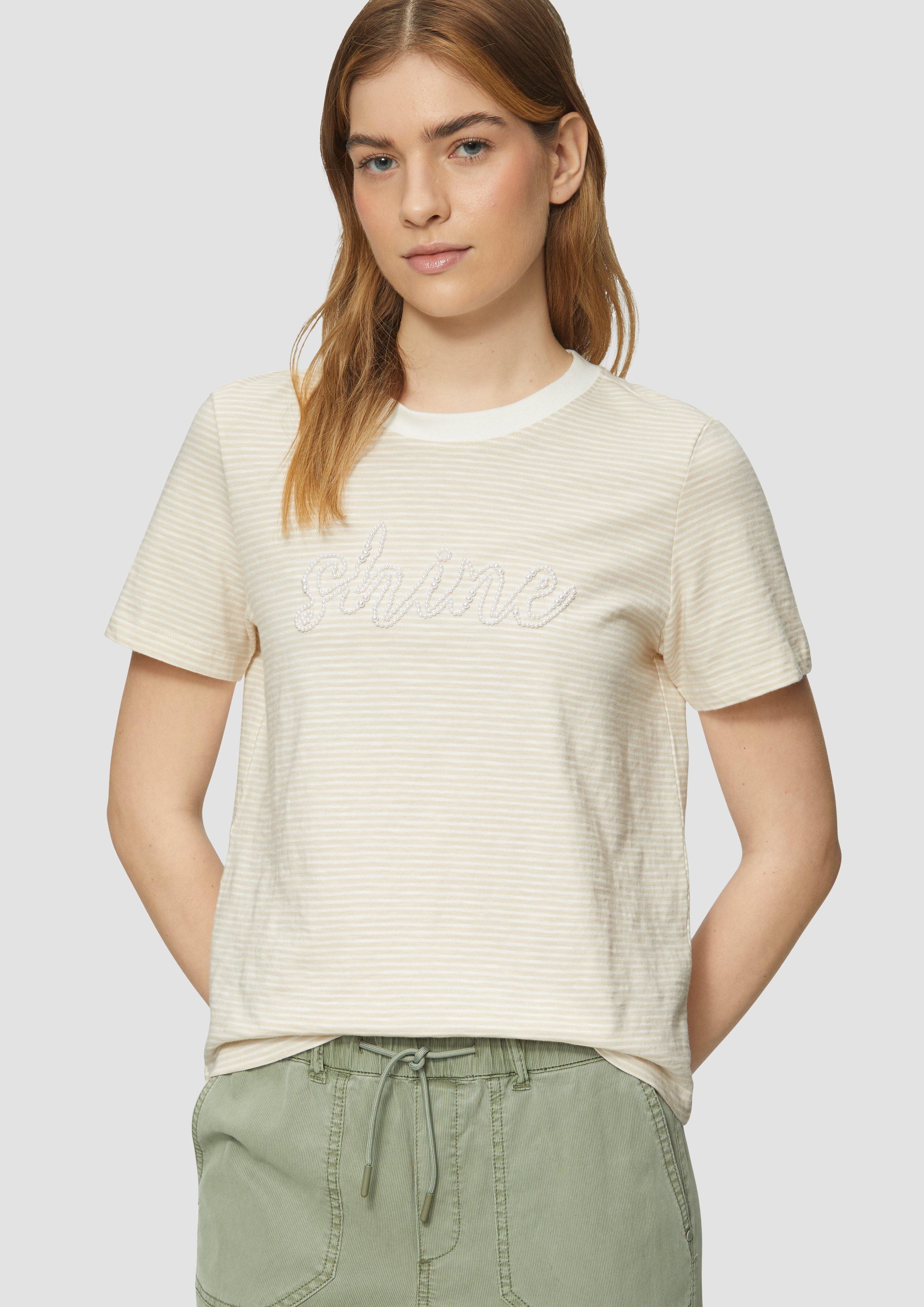 s.Oliver Kurzarmshirt Streifenshirt mit Schmuckperlen Artwork günstig online kaufen