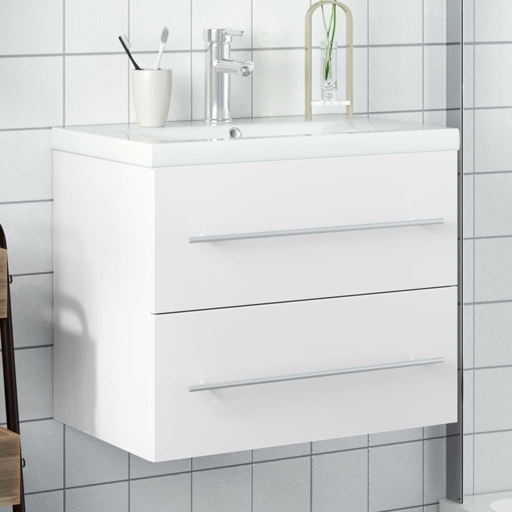 vidaXL Waschbeckenunterschrank Waschbeckenunterschrank mit Einbaubecken Weiß (1-St)