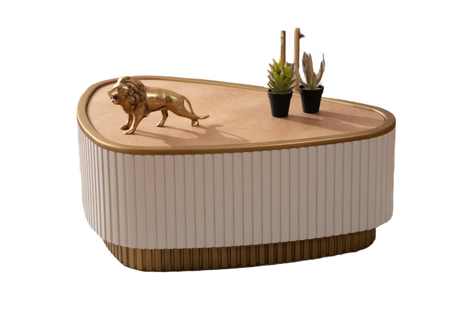 Xlmoebel Couchtisch Weiß-Brauner Wohnzimmertisch mit dreieckiger Form aus Holz (Couchtisch), Hergestellt in Europa