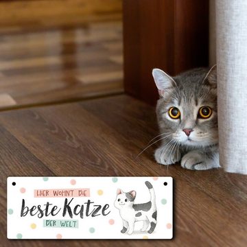 speecheese Metallschild Beste Katze der Welt Metallschild mit gefleckter Katze und Spruch