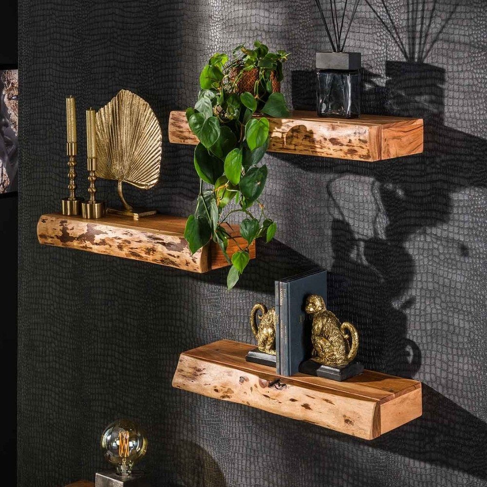 Hohe Qualität und maximale Ersparnis RINGO-Living Regal Akazienholz 3er-Set, in Möbel Loryn aus Natur-dunkel Schublade mit Wandregal