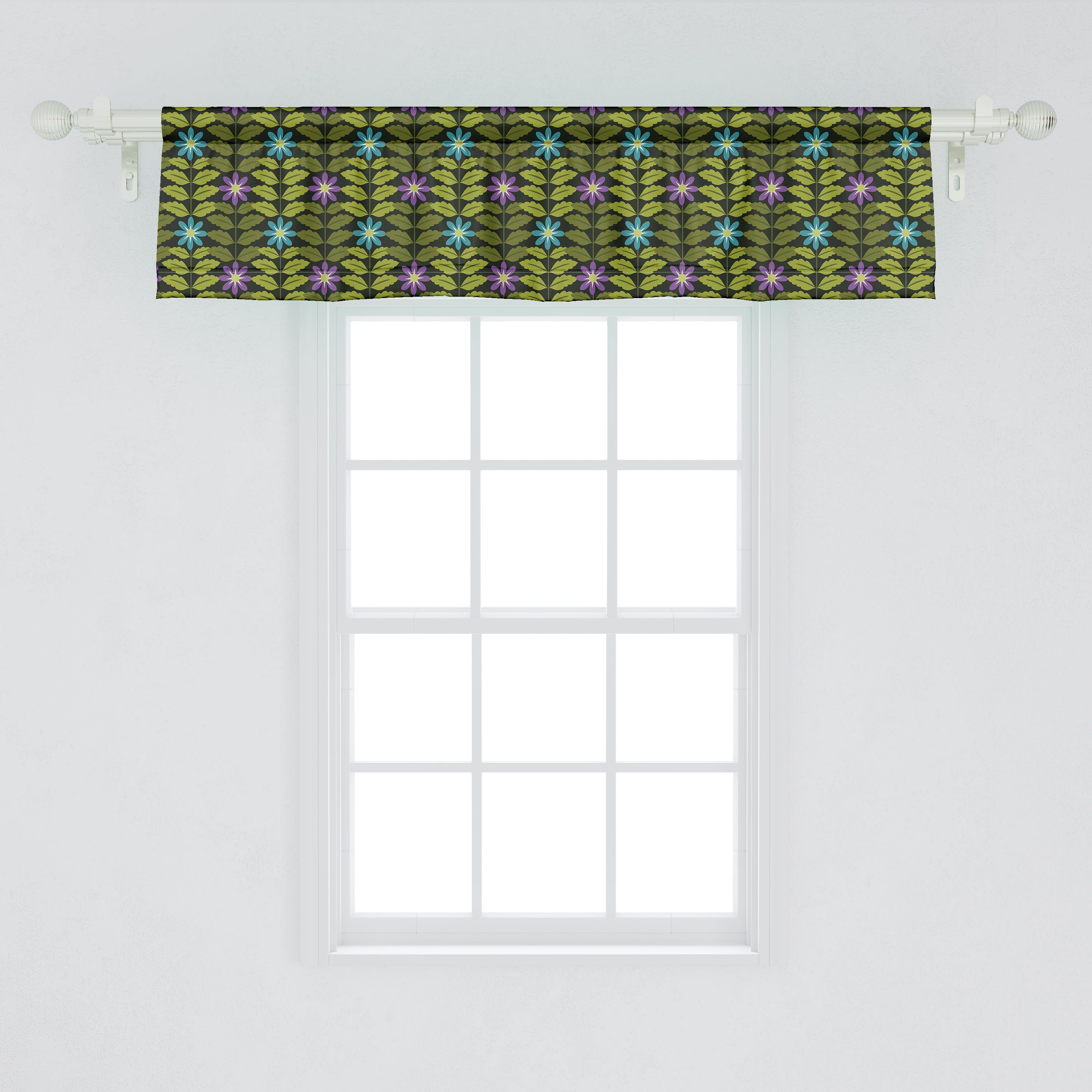 lila Stangentasche, Scheibengardine für und Blumen Küche Blüten Dekor Vorhang Abakuhaus, Microfaser, mit Volant Schlafzimmer Blau