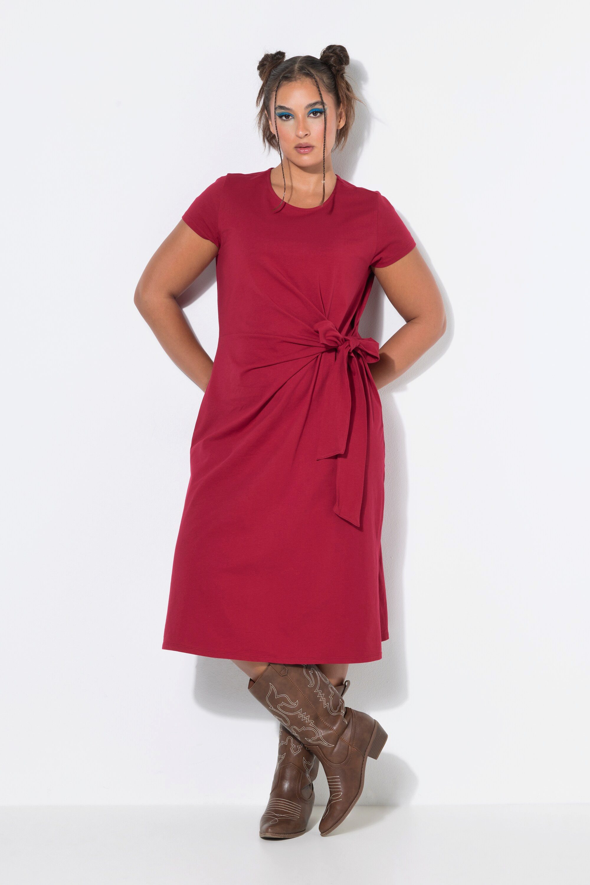 Studio Untold Midikleid Midi-Jerseykleid A-Line Drapierung mit Bindeband