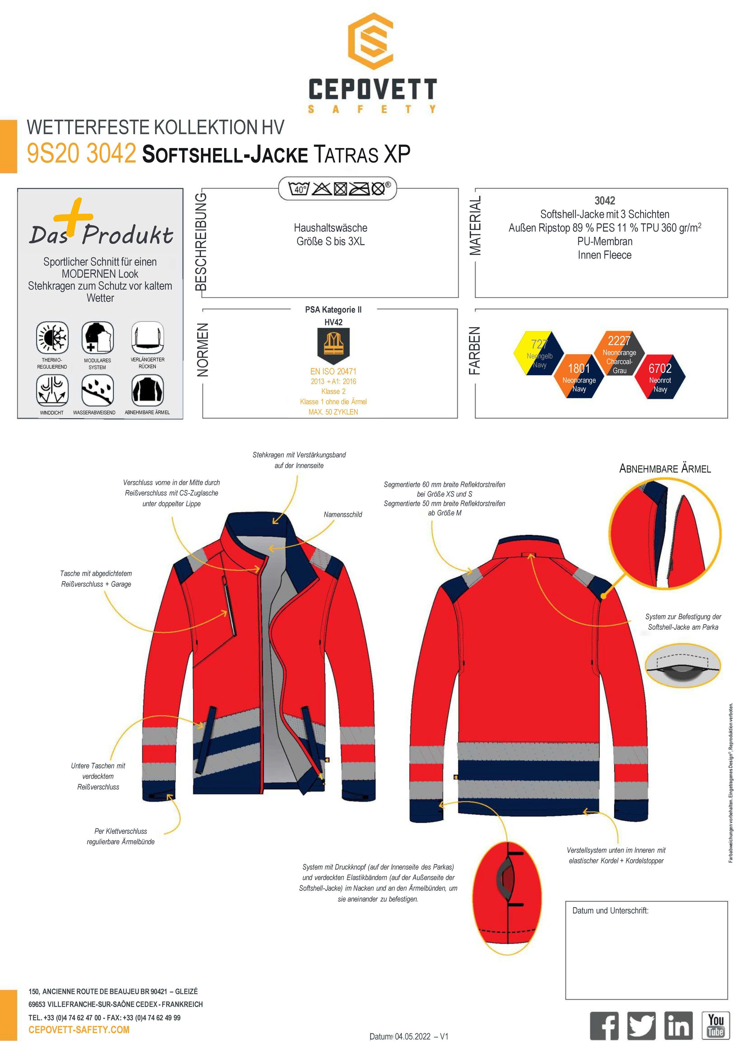Modul'wear "Tatras Softshelljacke NAVY wasserabweisend, 3-in1, XP" Hochsichtbar / Unisex ROT Warnschutz, Cepovett FLUO