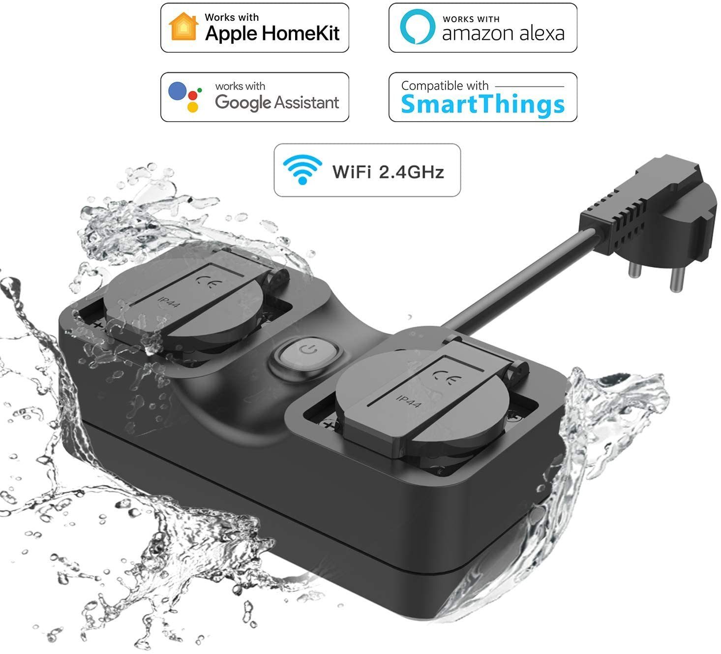 Meross Meross Smart Wi-Fi Indoor/Outdoor Plug - smarter Stecker Smarte Zweifach-Steckdosenleiste, Outdoor-geeignet, auch bei schwachem WLAN-Signal