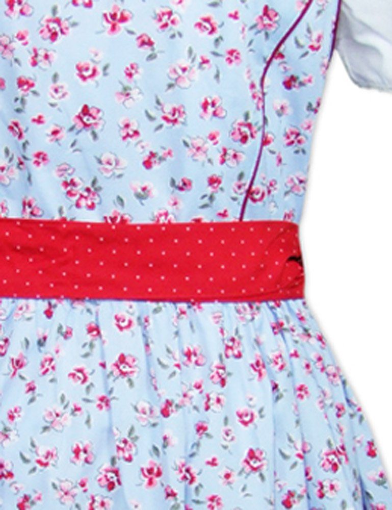 Isar-Trachten Dirndl "Mareike" 3-tlg. mit Bluse Hellblau Blümchenmuster Rot, Kinder Trachtenkleid - 44943