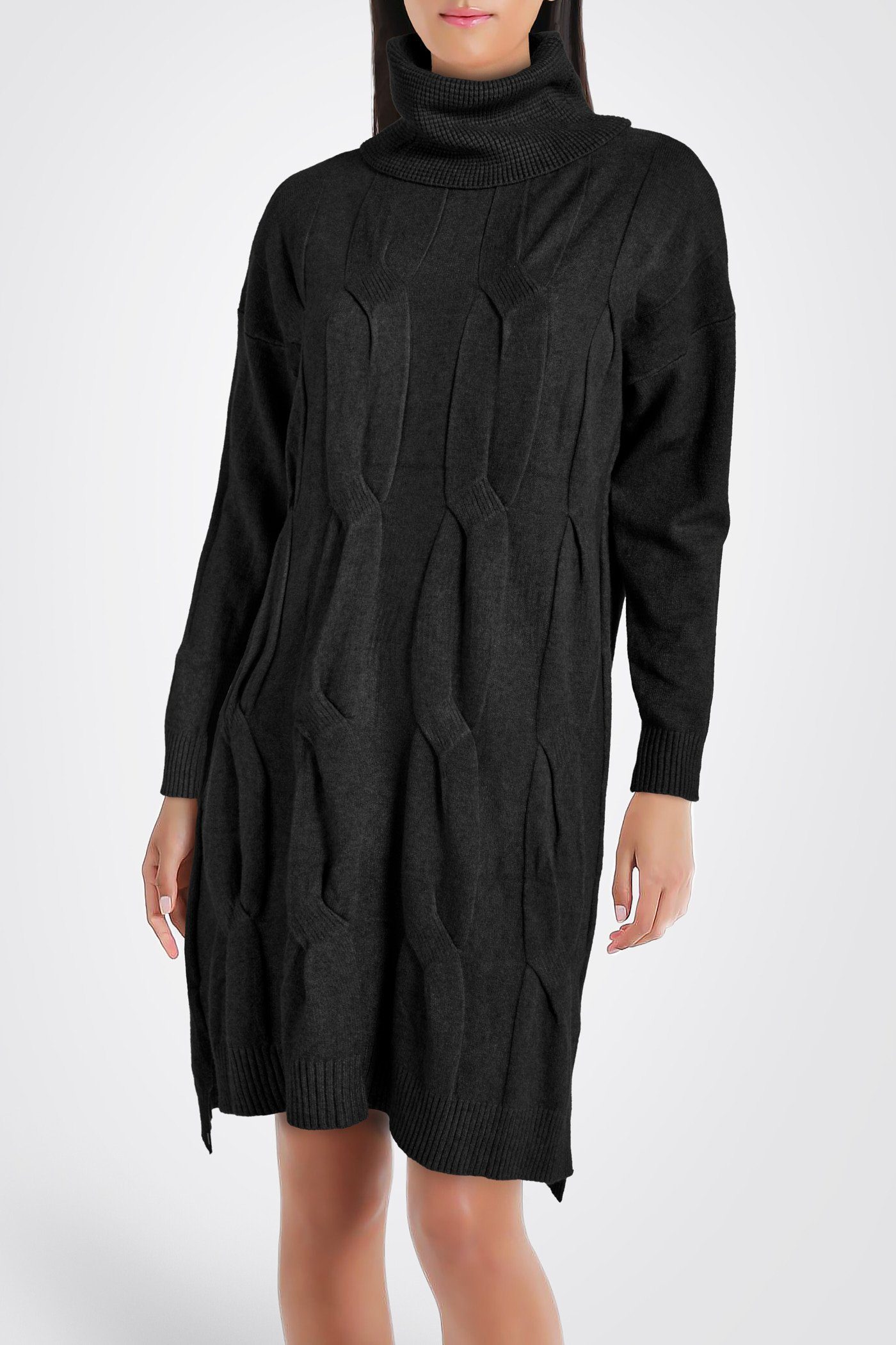 PEKIVESSA Strickkleid Üppiges Pulloverkleid mit Rollkragen Damen langarm  (1-tlg) mit Zopfmuster