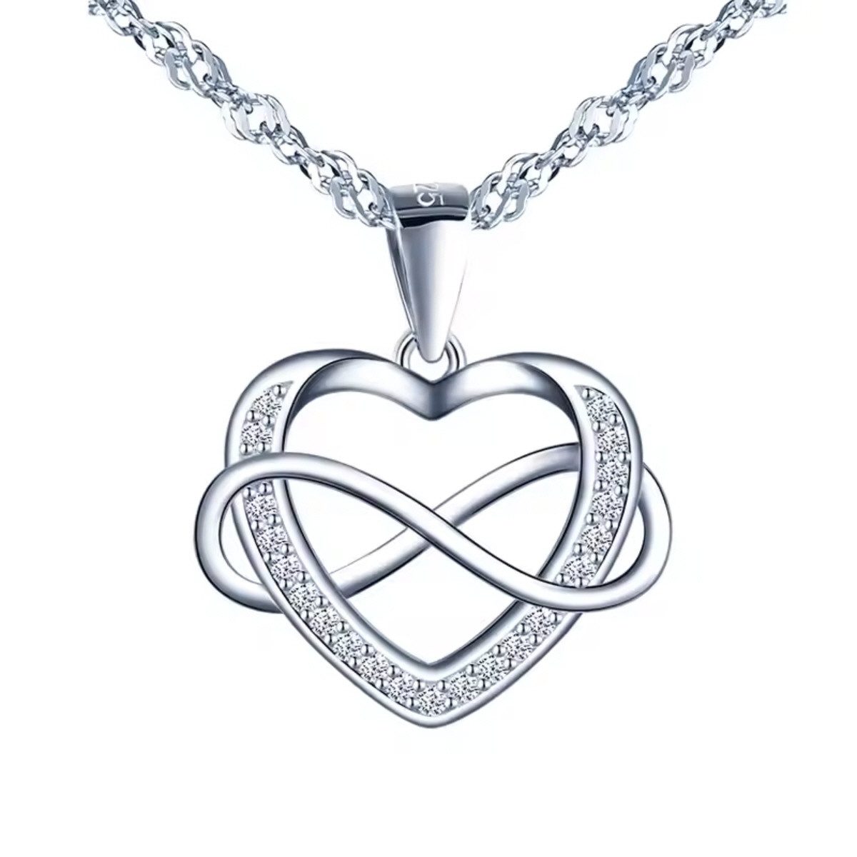 Silberkette Halskette Herz Anhänger Zirkonia Infinity Unendlichkeitssymbol Liebe