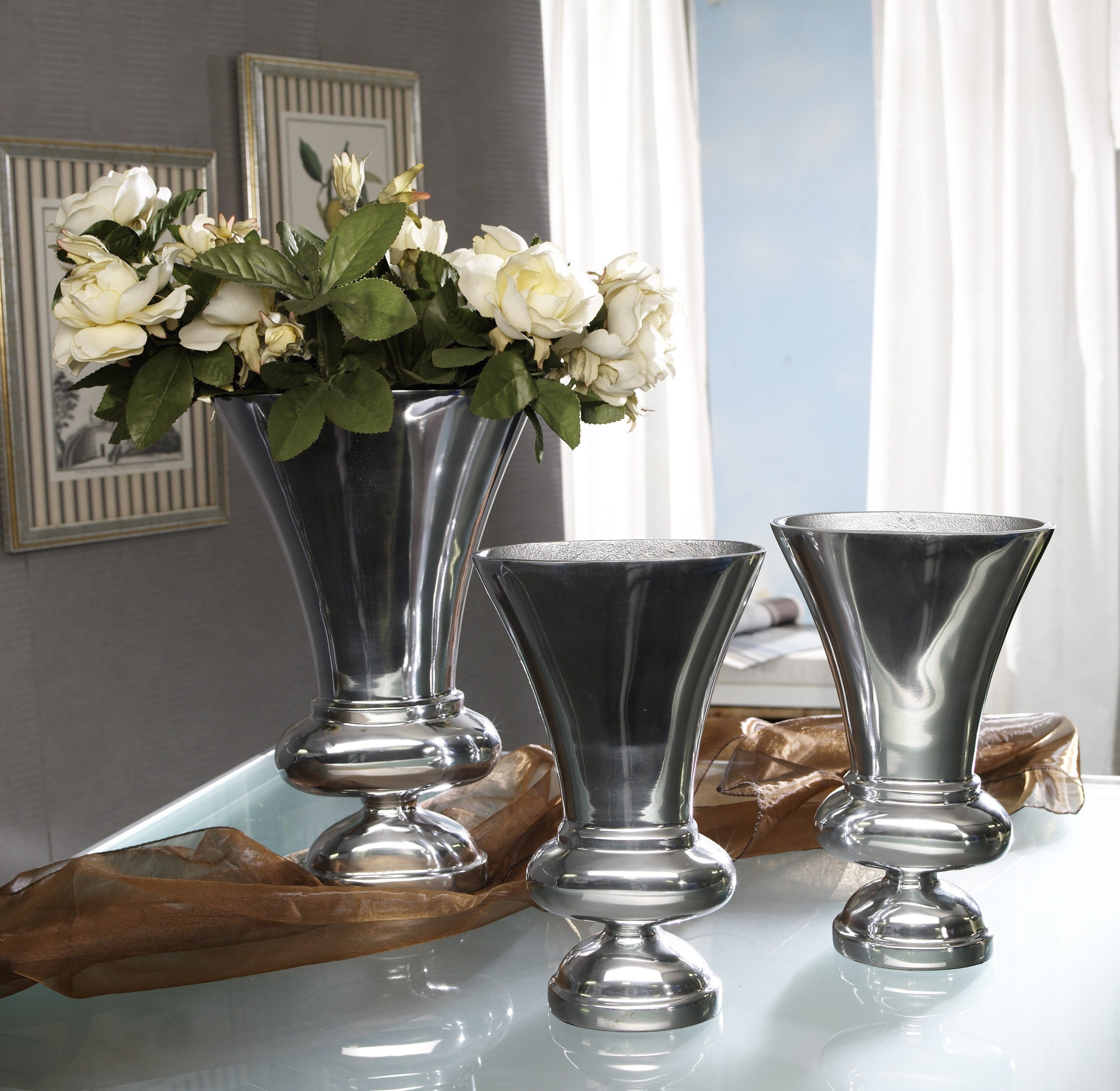 Aluminium Kelchvase Dekovase (1 Vase Artra Dekoration Blumenvase St), Deko Dekoration Tischvase ARTRA L Silber Deko Tischvase