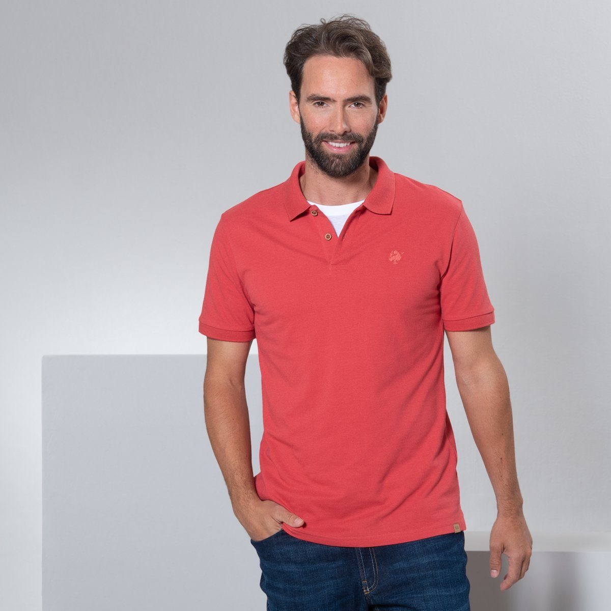 LIVING CRAFTS Mineral Red maritimen Poloshirt in Klassiker modernen im KENLEY Farben Schnitt