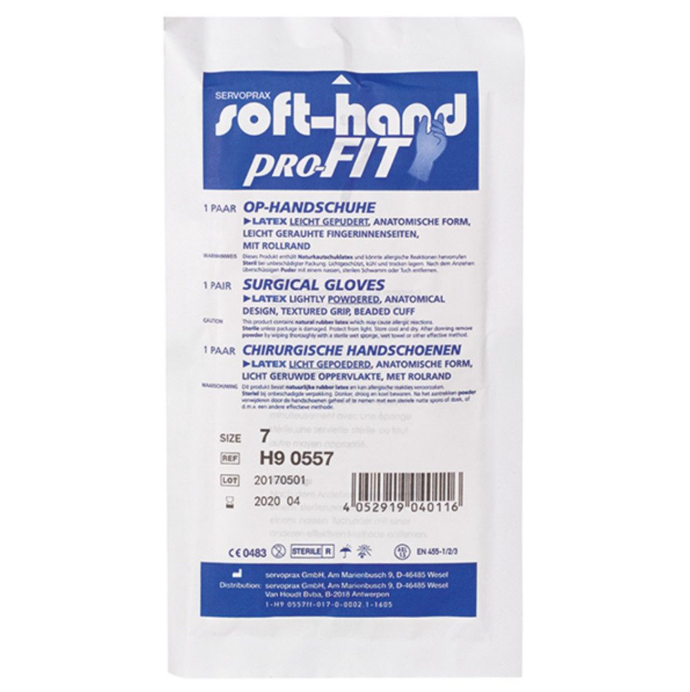 DocMed Latexhandschuhe Soft-Hand pro-FIT Latex - gepudert (OP-Handschuhe, Latexhandschuhe, Hygienische Einweghandschuhe) Steril & gepudert, Einzeln verpackt