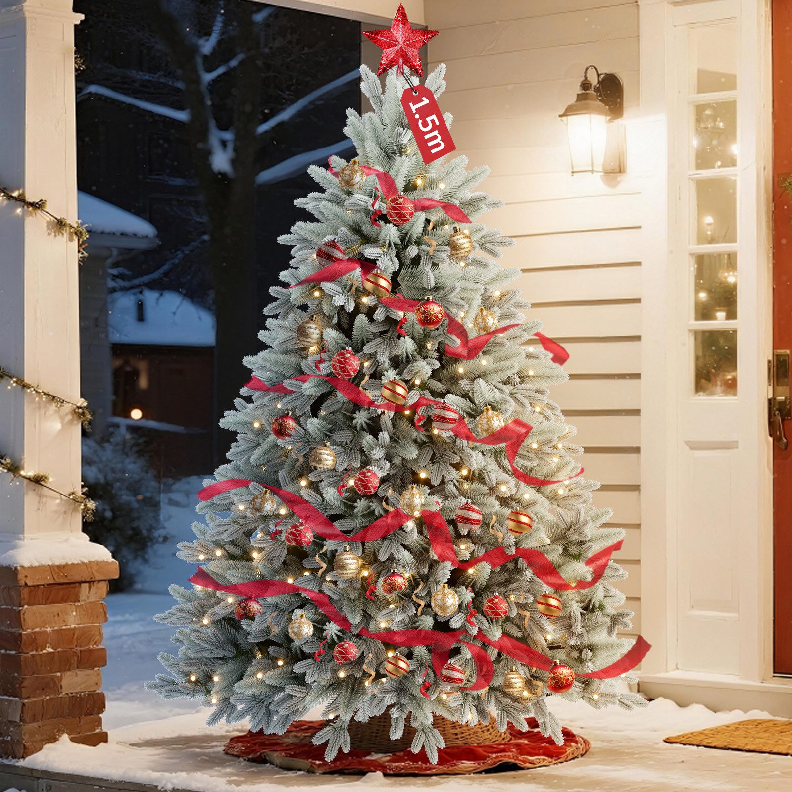 Ferghana Künstlicher Weihnachtsbaum 150/180/225CM auswählbar, mit 200/350/450LED Beleuchtung, Tannenbaum mit Holz Ständer, 274/658/1112 PVC/PE Baum Spitzen
