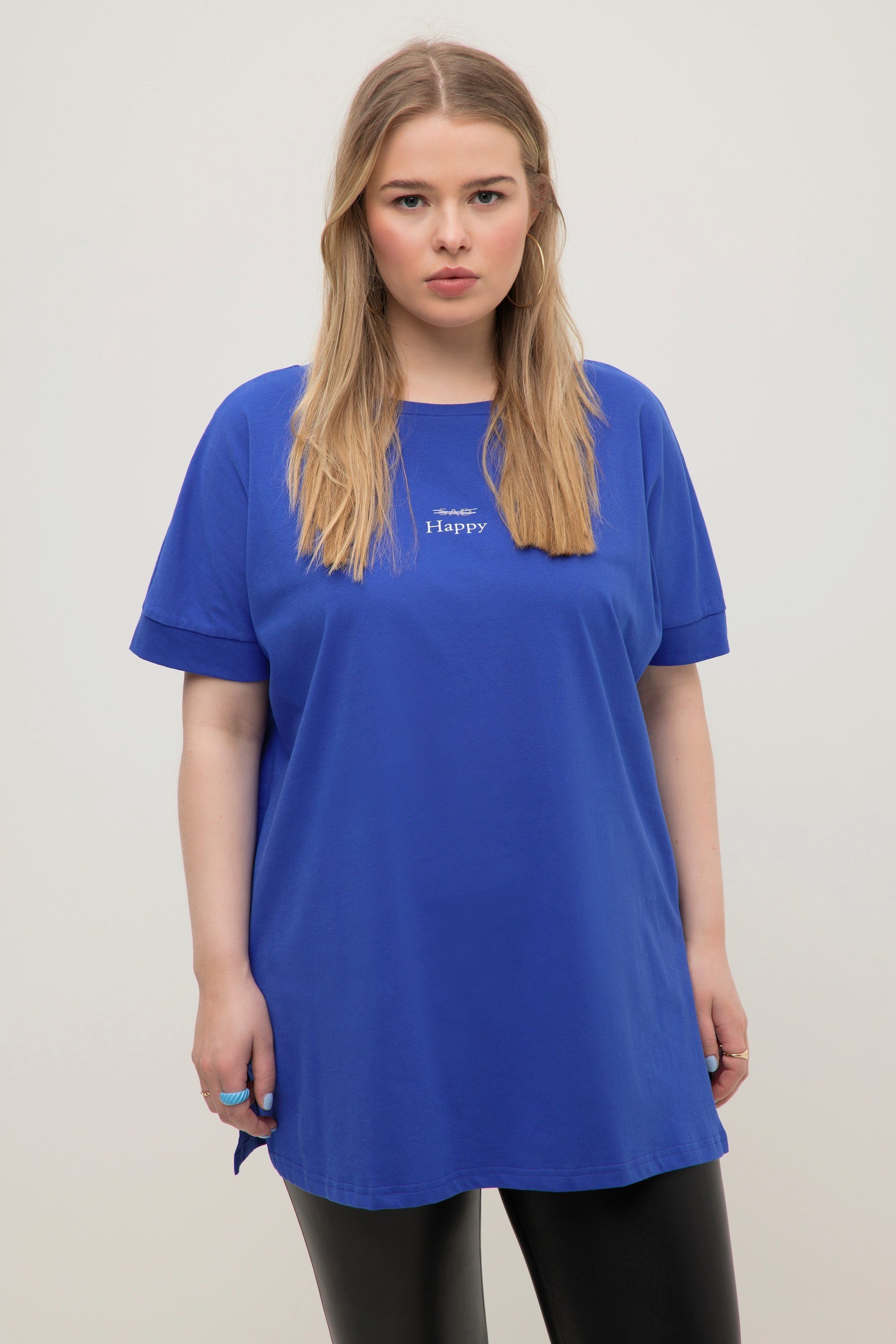 [Kauf es! ] Studio Untold Rundhals Print oversized azurblau Halbarm Statement T-Shirt Rundhalsshirt