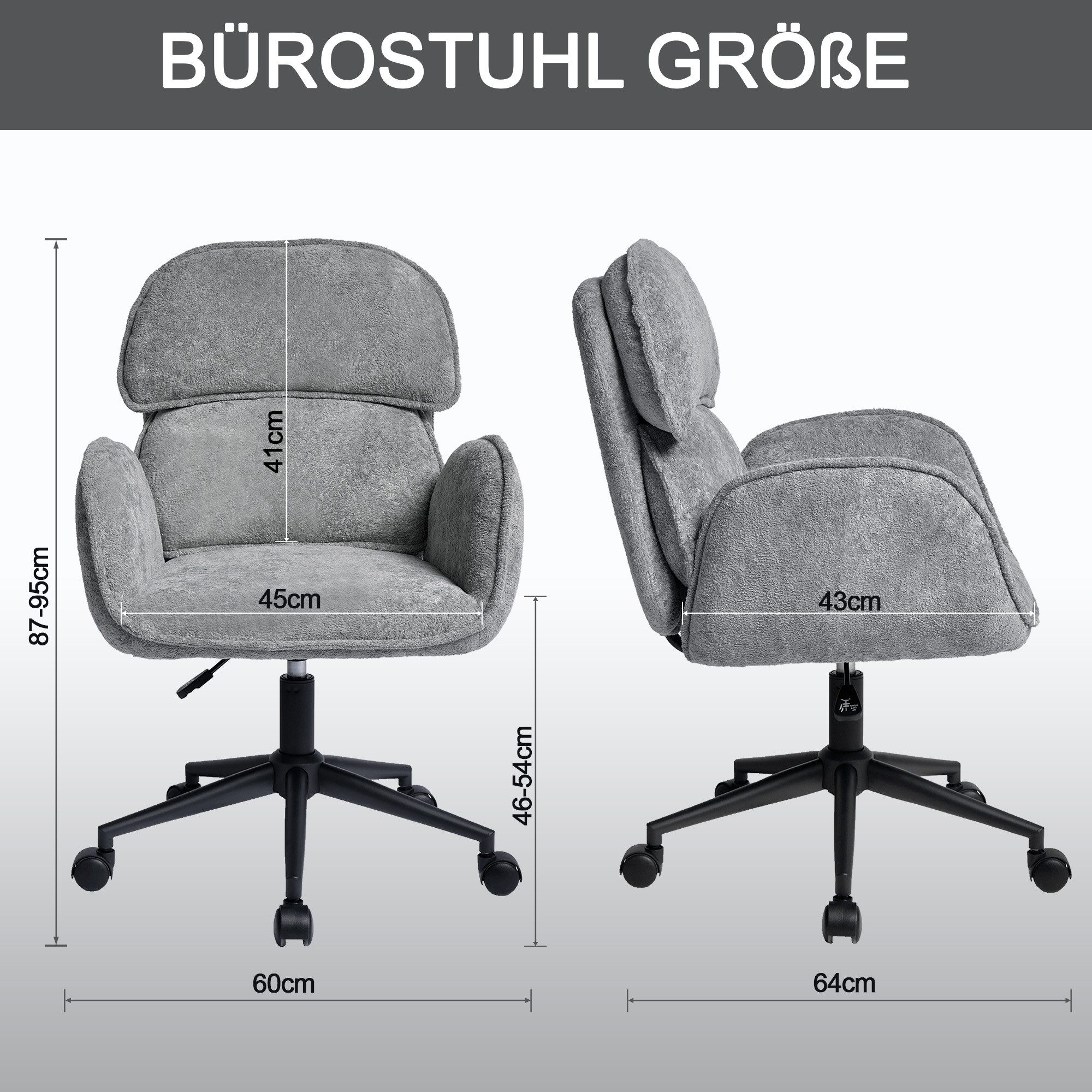 Duhome Bürostuhl (9-283), 360° Bürostuhl aus Teddysamt mit Doppelrückenlehne