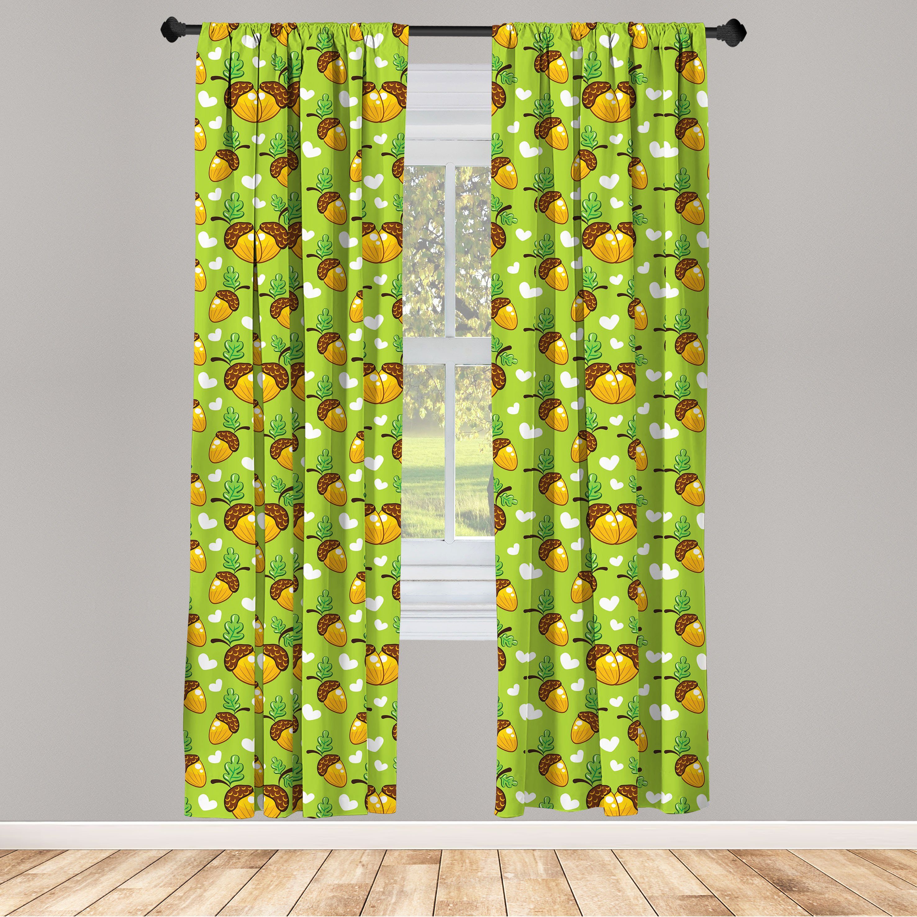 Gardine Vorhang für Wohnzimmer Schlafzimmer Dekor, Abakuhaus, Microfaser, Eichel Liebe Natur Herz-Blätter