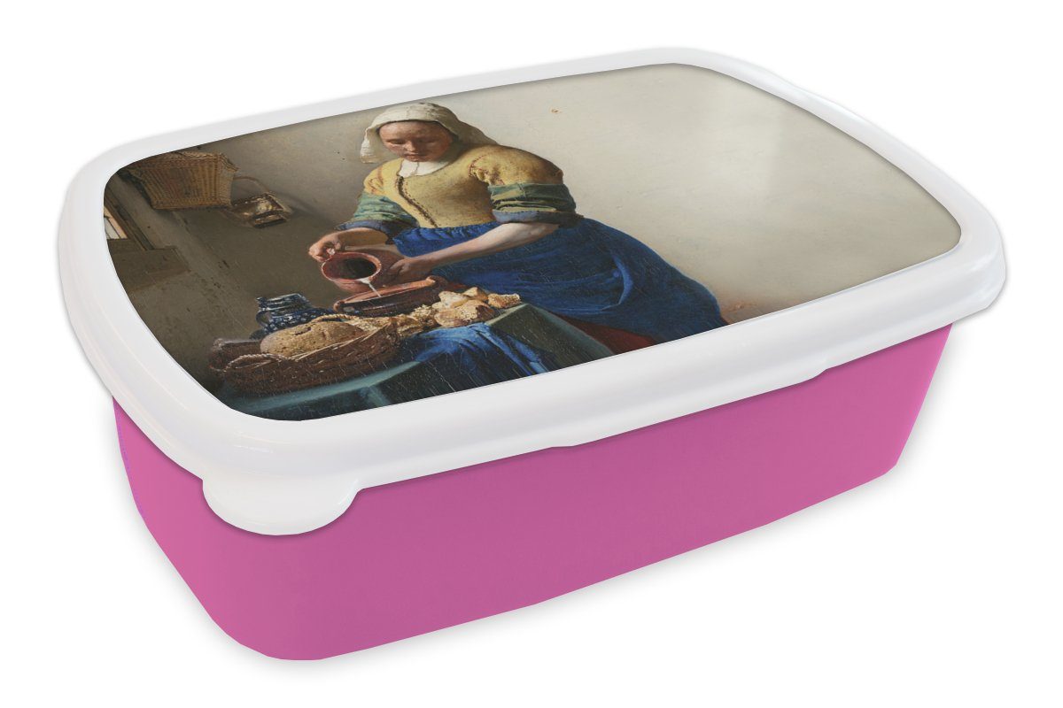 Meister für Kunst Lunchbox (2-tlg), rosa Alte Mädchen, - - Brotdose - MuchoWow Kinder, Milchmädchen Brotbox Erwachsene, Vermeer, Kunststoff, Das Snackbox, Kunststoff