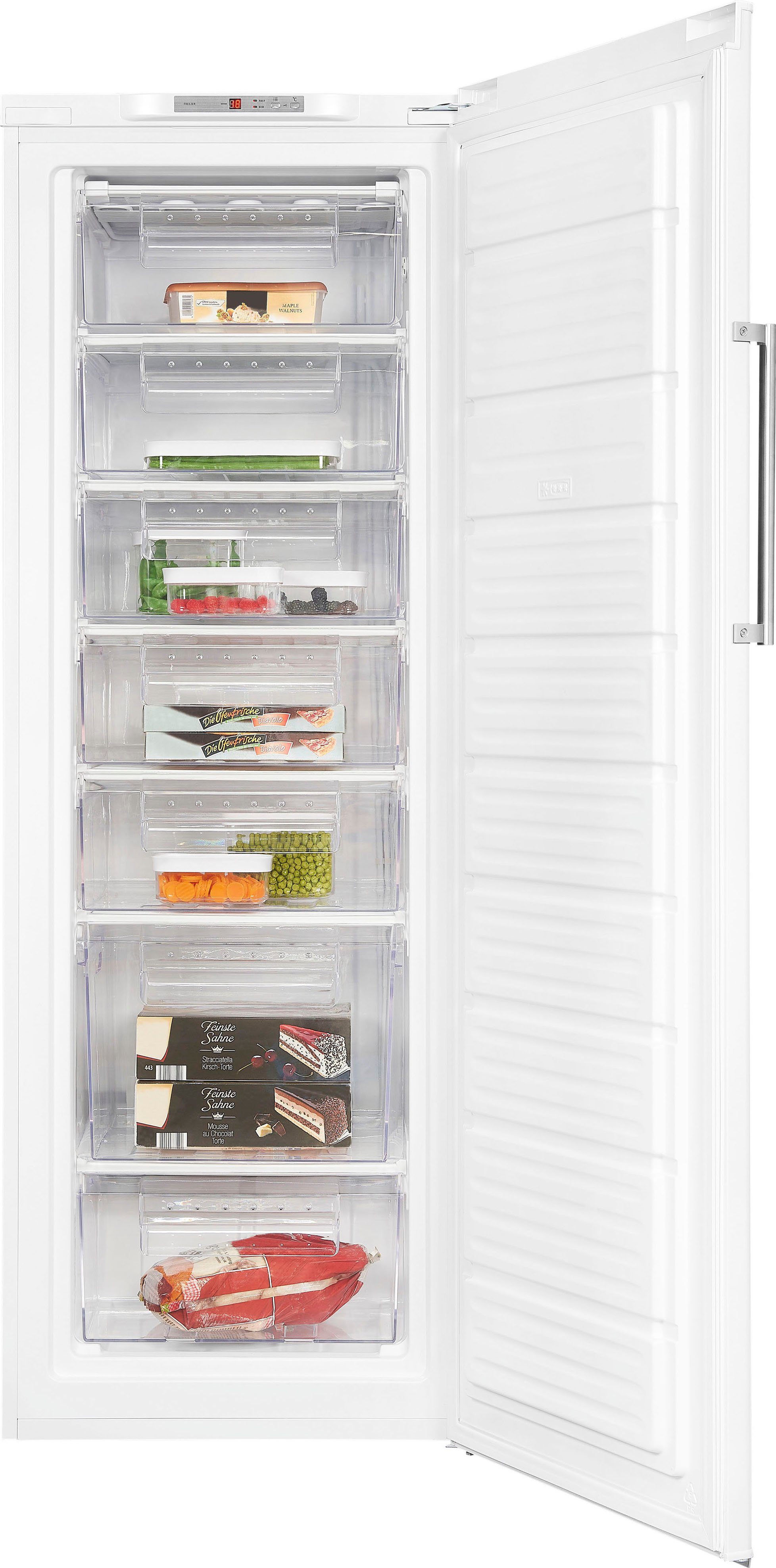 exquisit Gefrierschrank NoFrost GS280-HE-040D, 171 cm hoch, 60 cm breit, 4*-Gefrierschrank No Frost mit LED-Anzeige & praktischem Griff – Bild 3 von 5